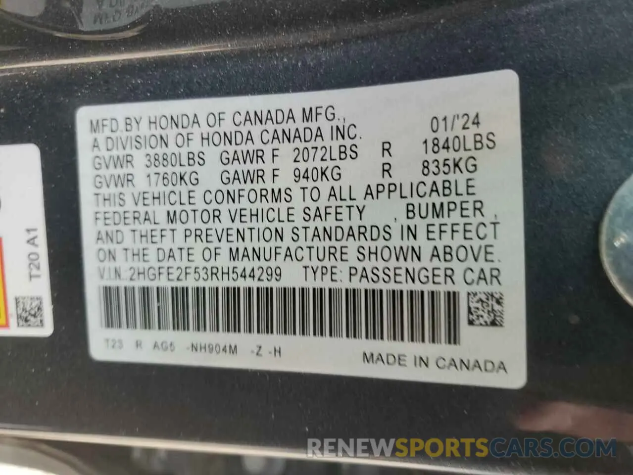 13 Photograph of a damaged car 2HGFE2F53RH544299 HONDA CIVIC 2024