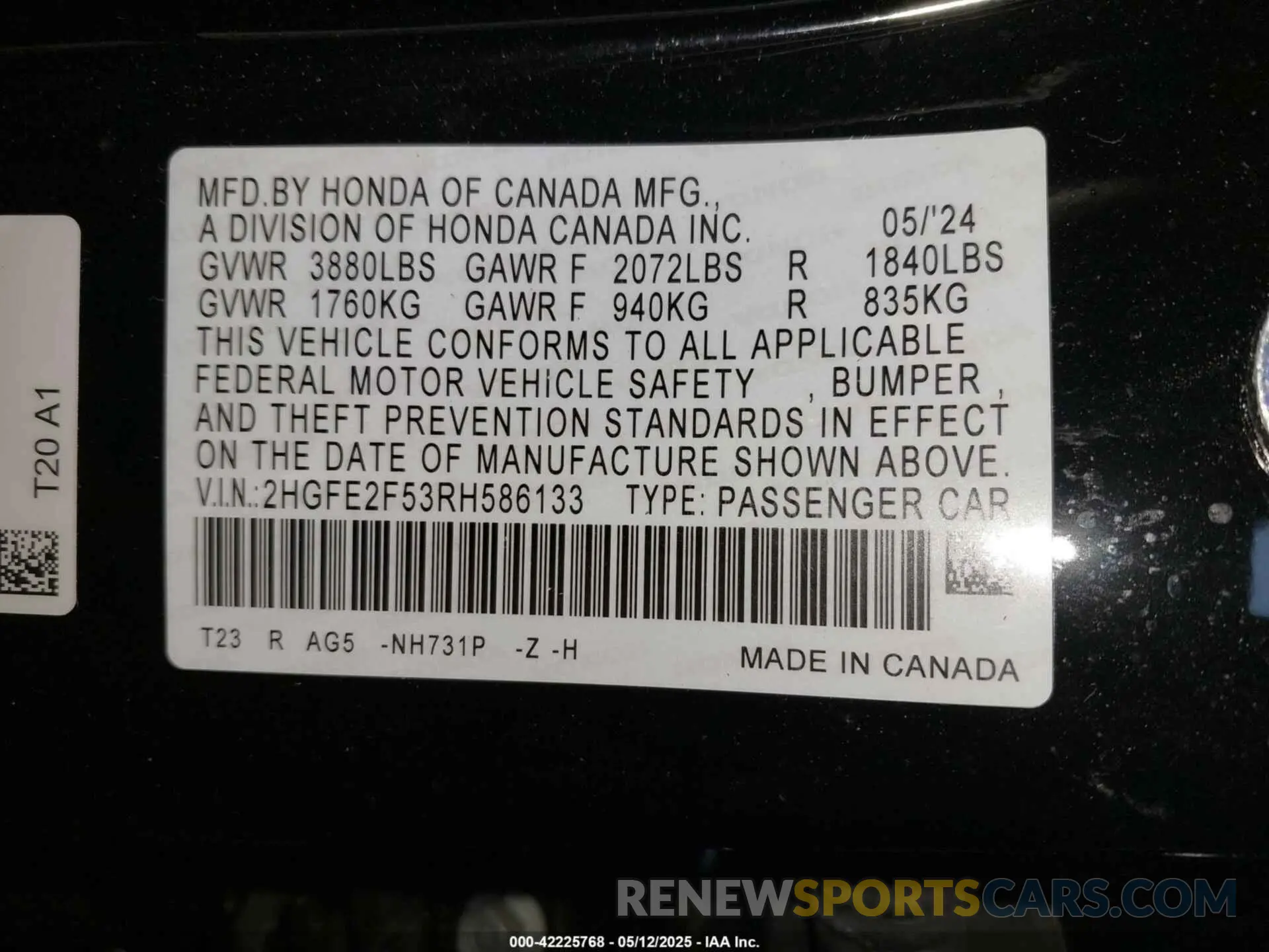 9 Photograph of a damaged car 2HGFE2F53RH586133 HONDA CIVIC 2024