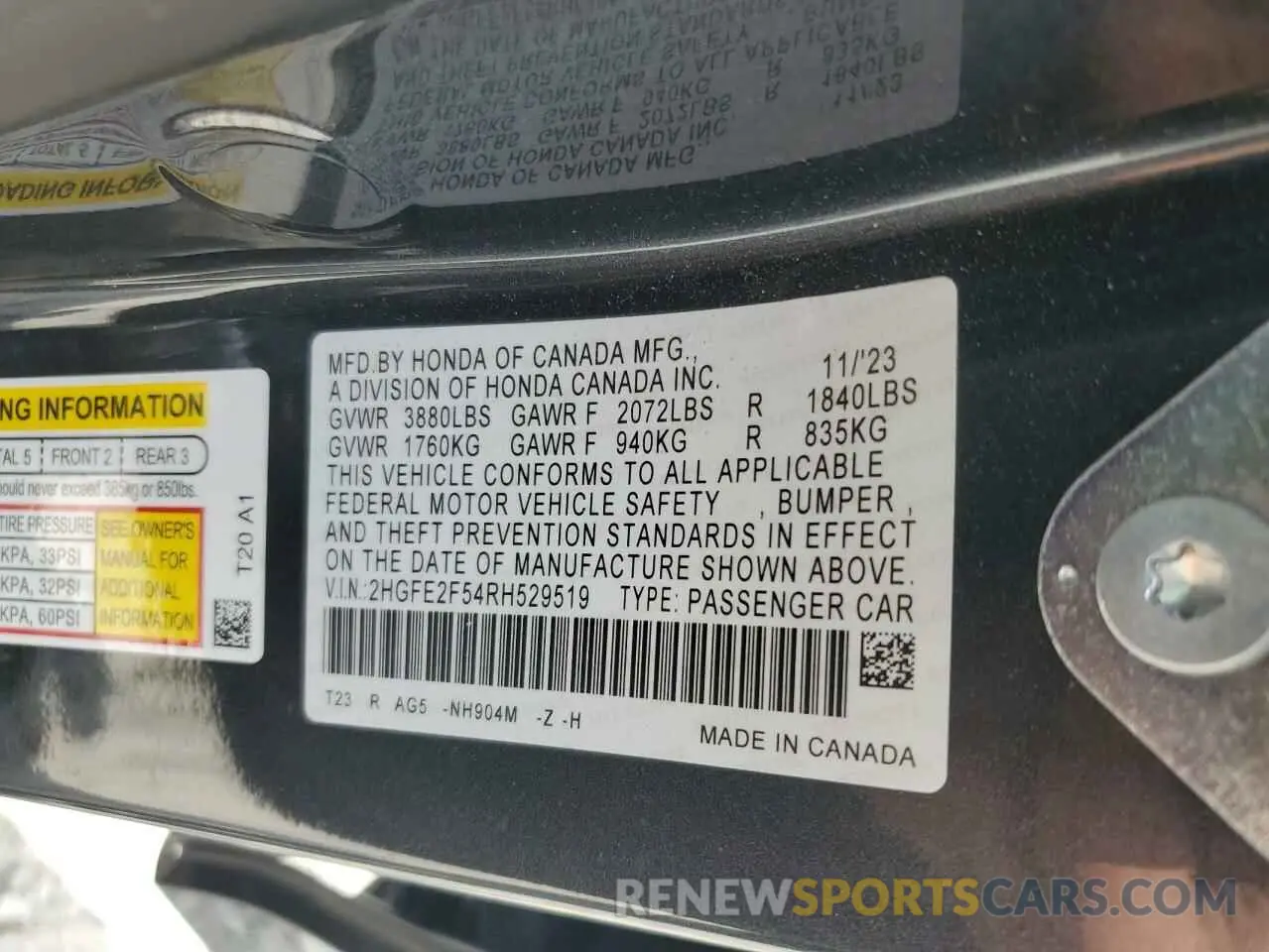 12 Фотография поврежденного автомобиля 2HGFE2F54RH529519 HONDA CIVIC 2024