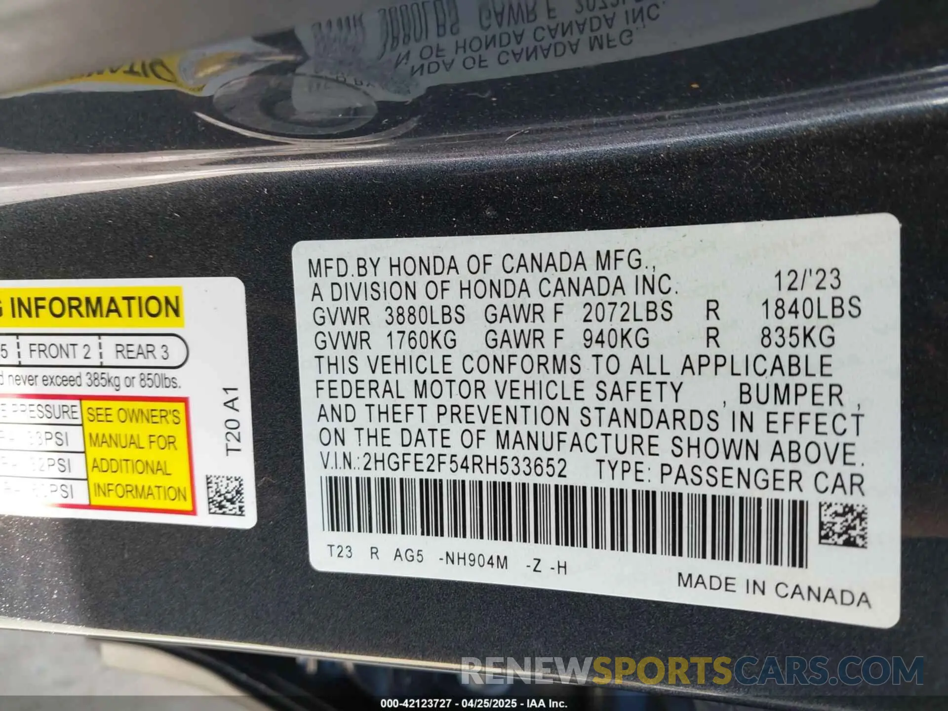 9 Photograph of a damaged car 2HGFE2F54RH533652 HONDA CIVIC 2024