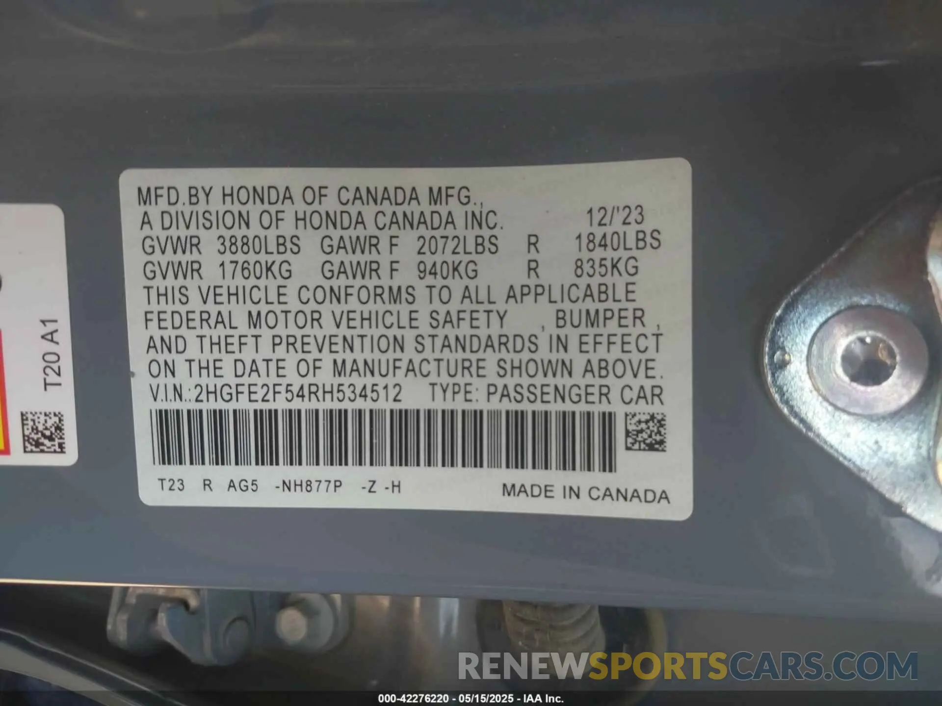 9 Фотография поврежденного автомобиля 2HGFE2F54RH534512 HONDA CIVIC 2024