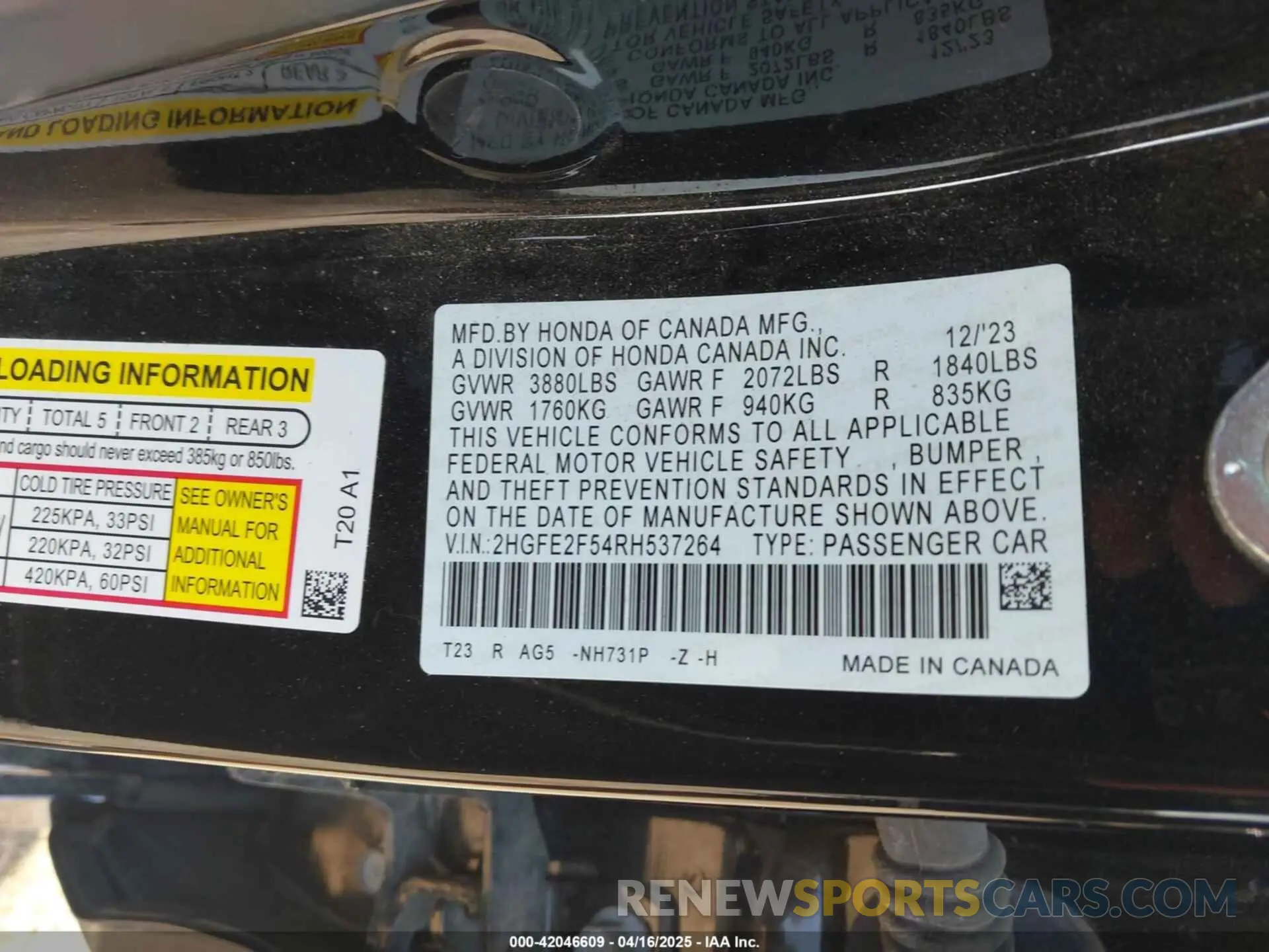 9 Фотография поврежденного автомобиля 2HGFE2F54RH537264 HONDA CIVIC 2024