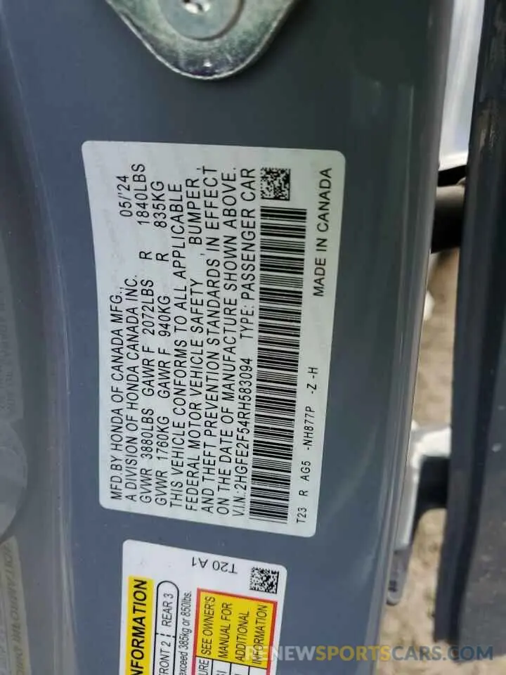 13 Фотография поврежденного автомобиля 2HGFE2F54RH583094 HONDA CIVIC 2024