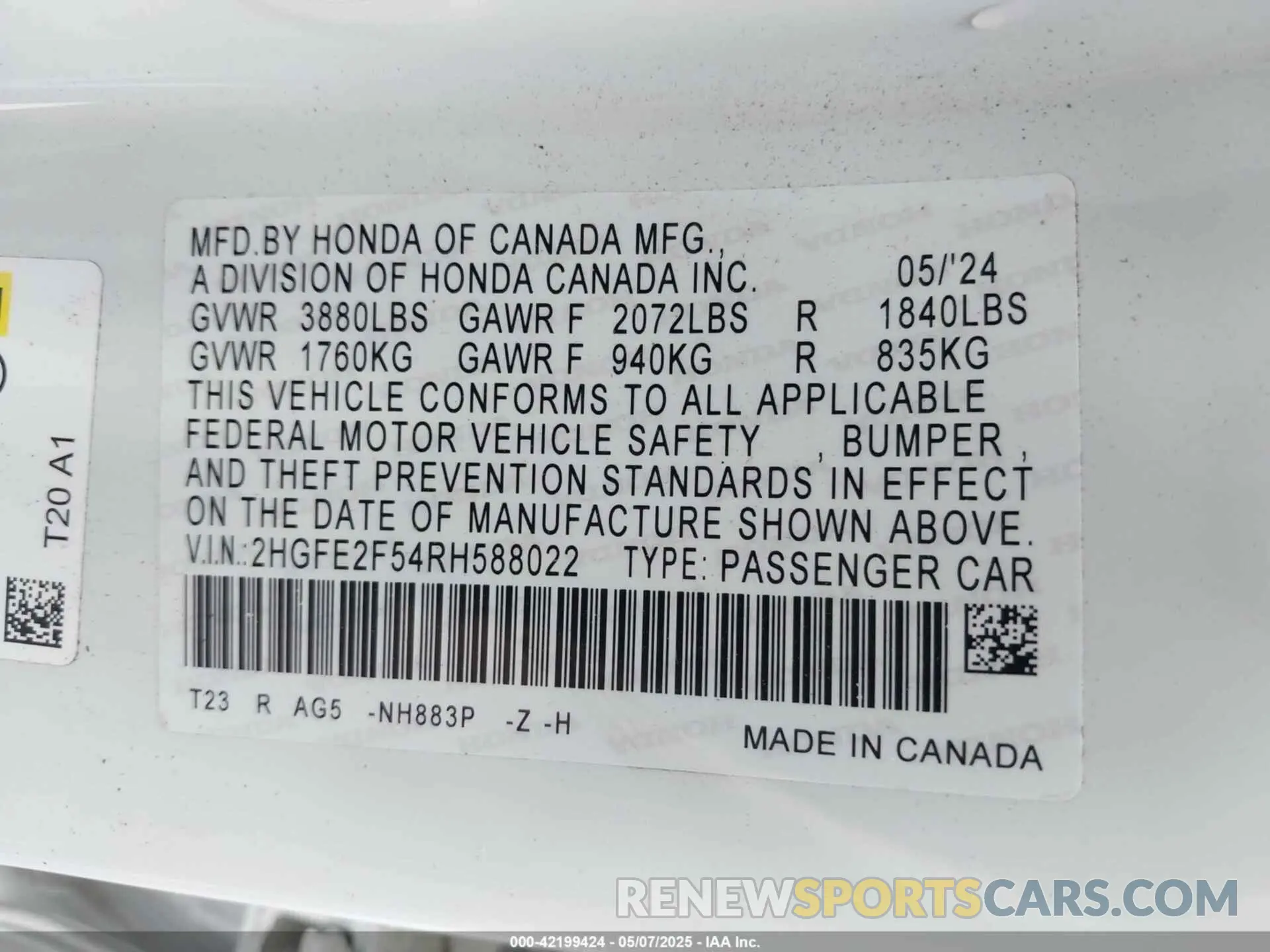 9 Photograph of a damaged car 2HGFE2F54RH588022 HONDA CIVIC 2024