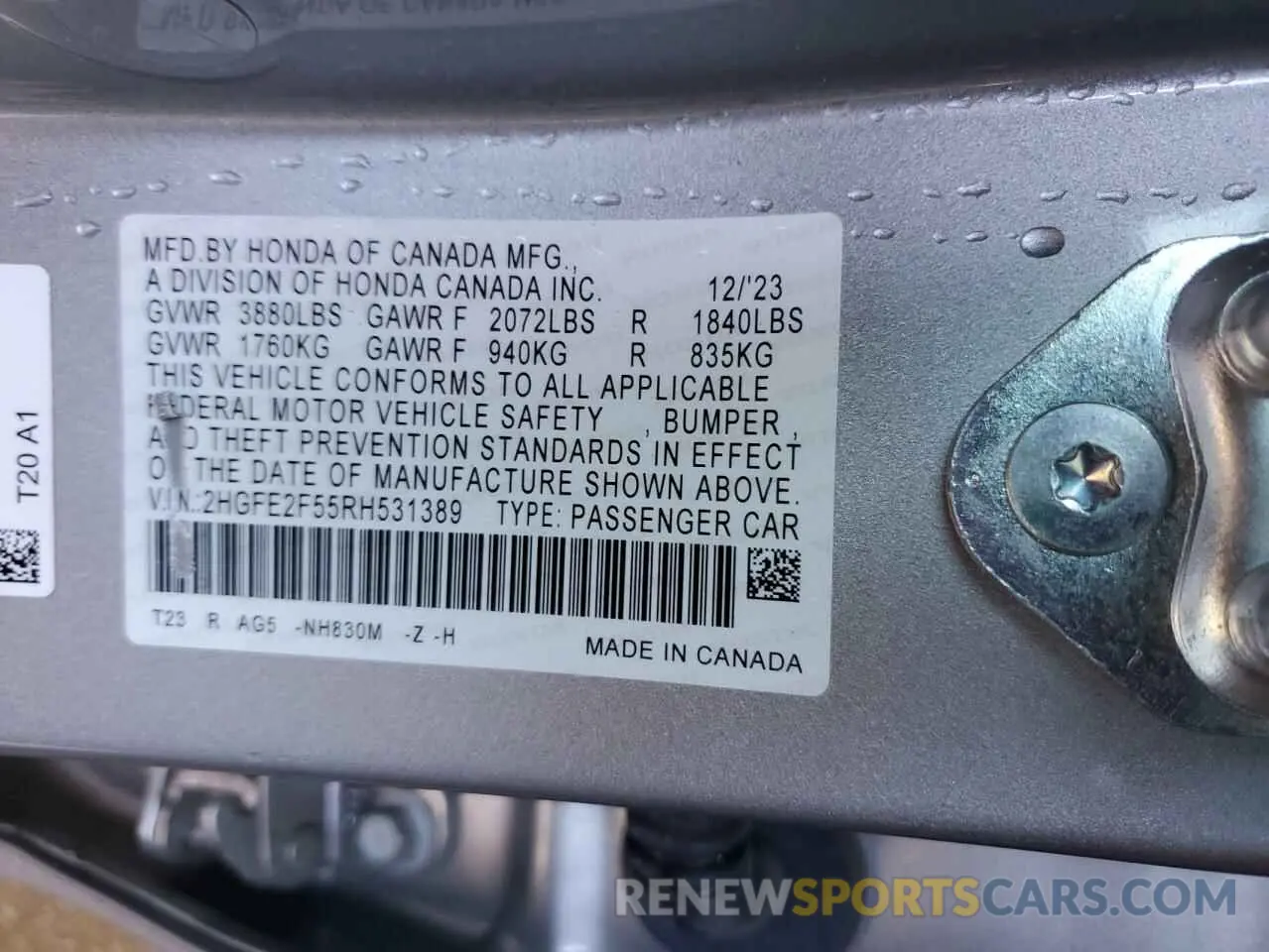 14 Photograph of a damaged car 2HGFE2F55RH531389 HONDA CIVIC 2024