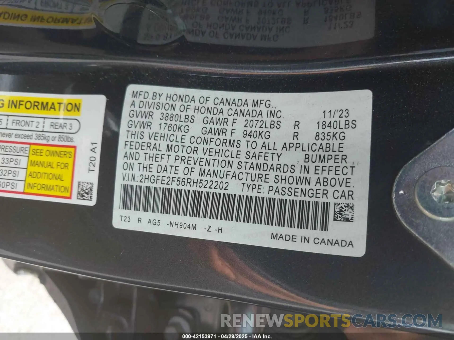 9 Photograph of a damaged car 2HGFE2F56RH522202 HONDA CIVIC 2024