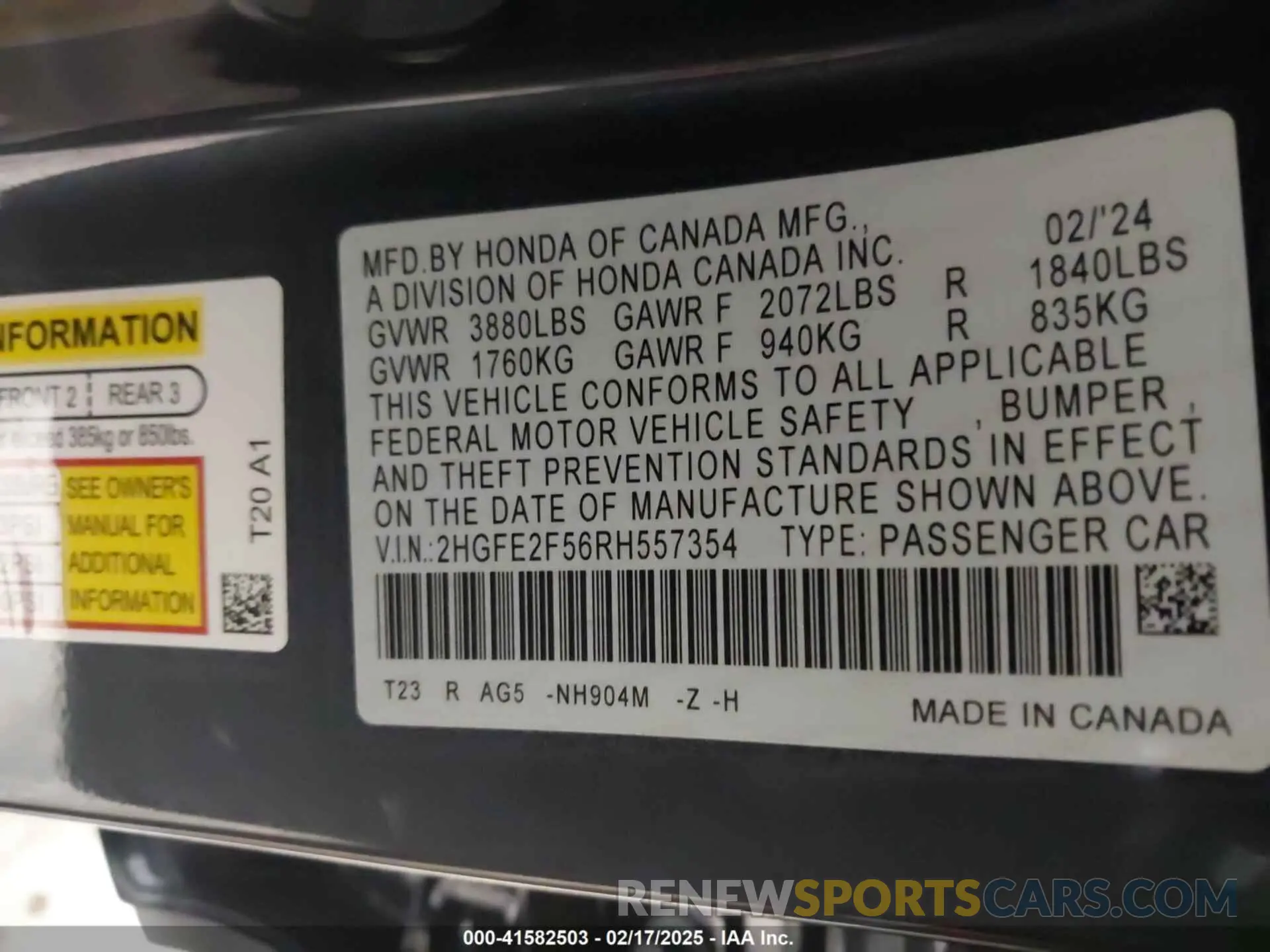 9 Photograph of a damaged car 2HGFE2F56RH557354 HONDA CIVIC 2024