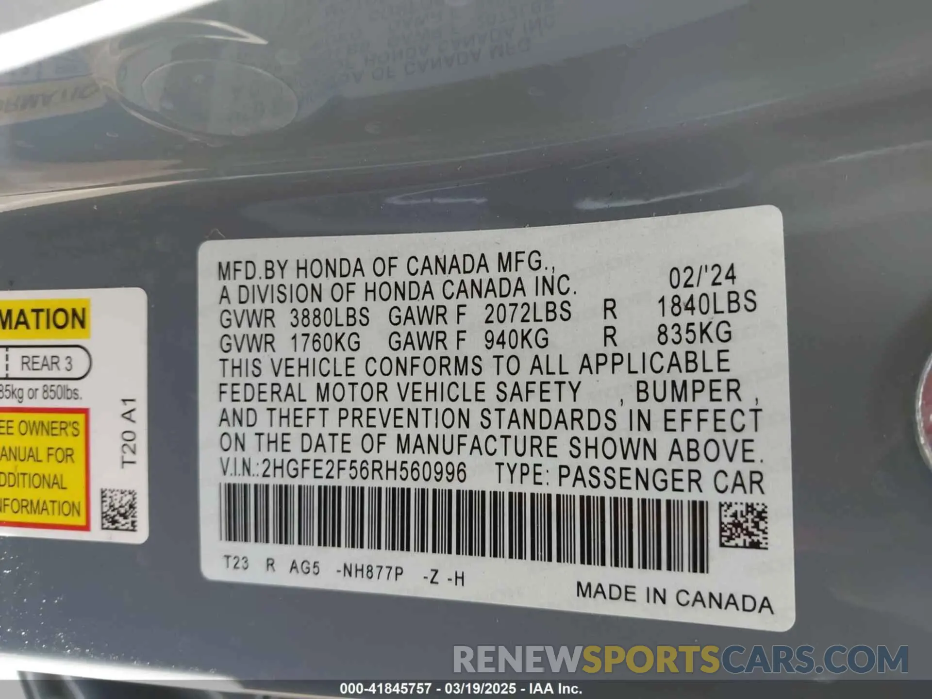 9 Photograph of a damaged car 2HGFE2F56RH560996 HONDA CIVIC 2024