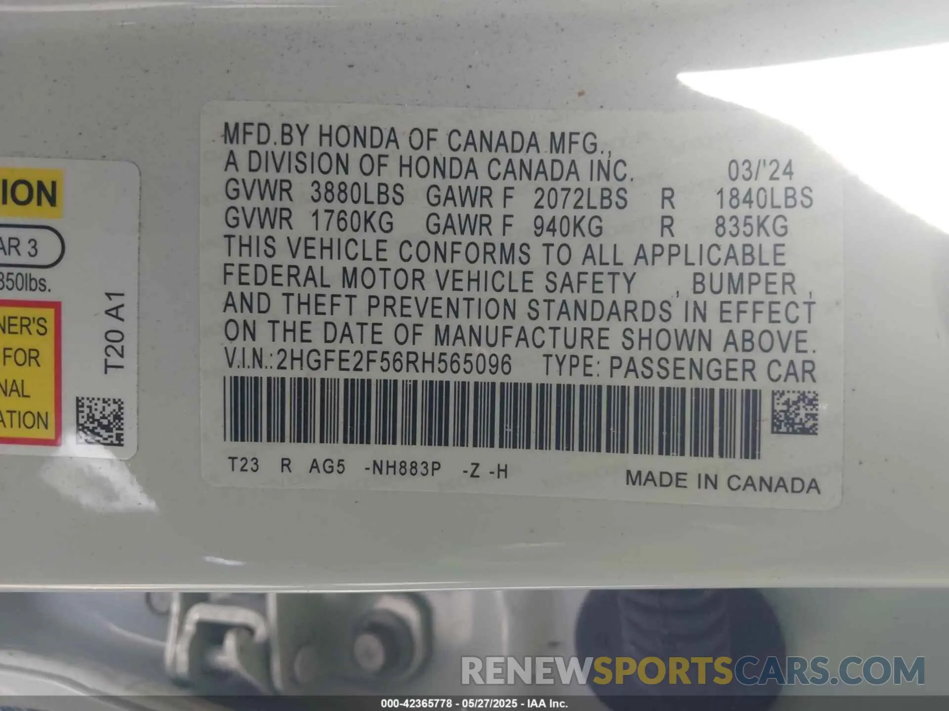 9 Photograph of a damaged car 2HGFE2F56RH565096 HONDA CIVIC 2024