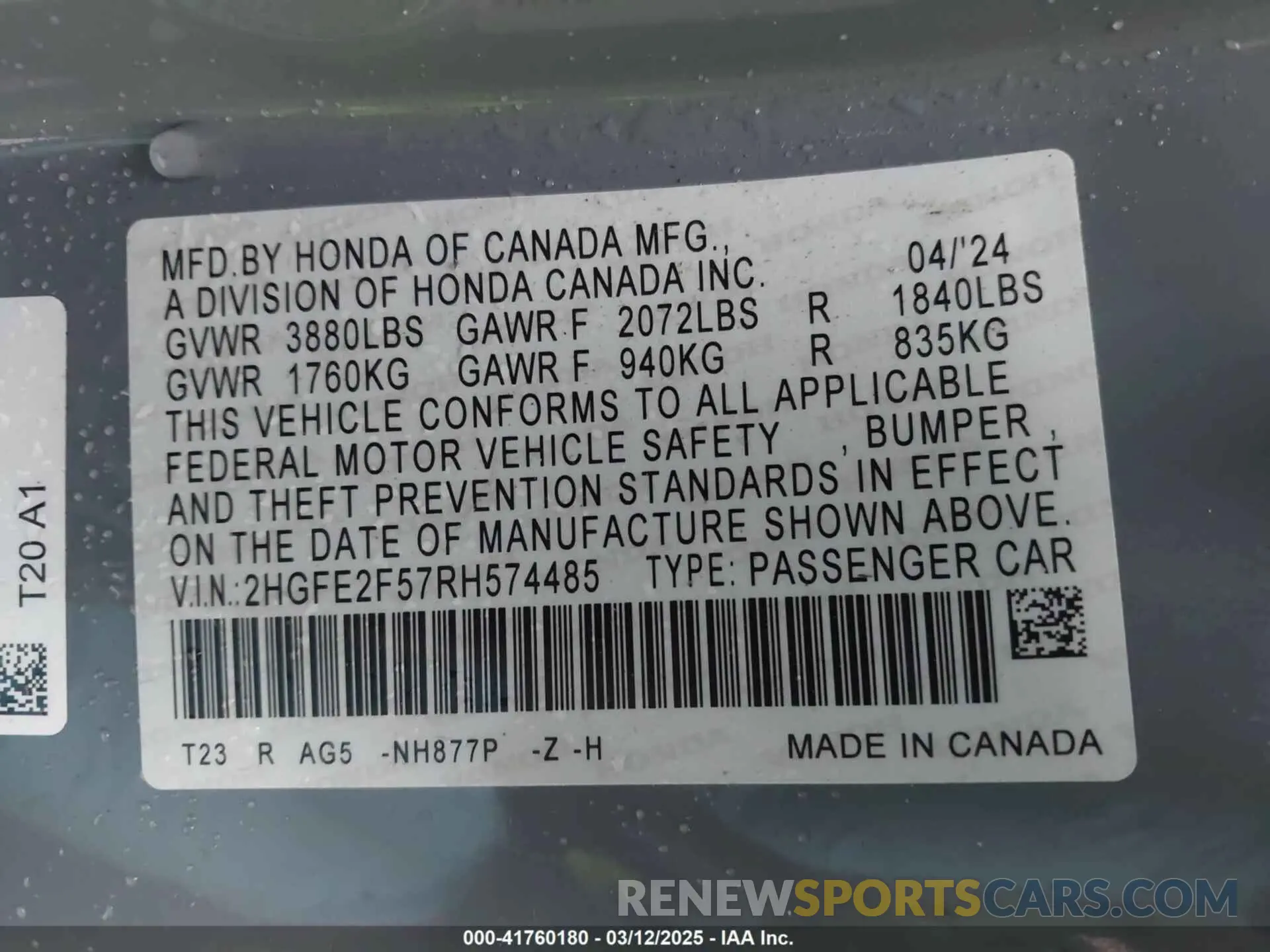 9 Photograph of a damaged car 2HGFE2F57RH574485 HONDA CIVIC 2024