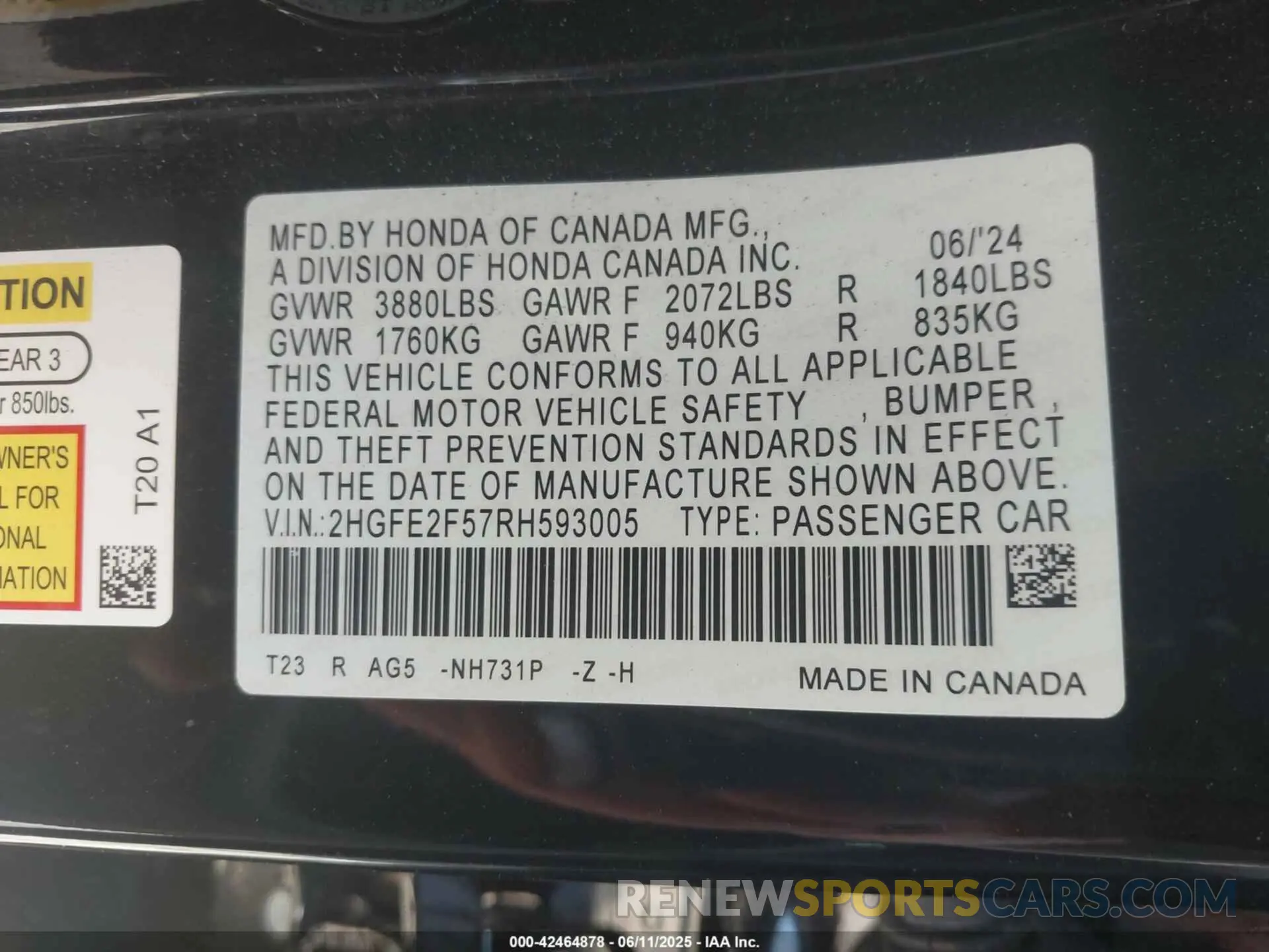 9 Photograph of a damaged car 2HGFE2F57RH593005 HONDA CIVIC 2024