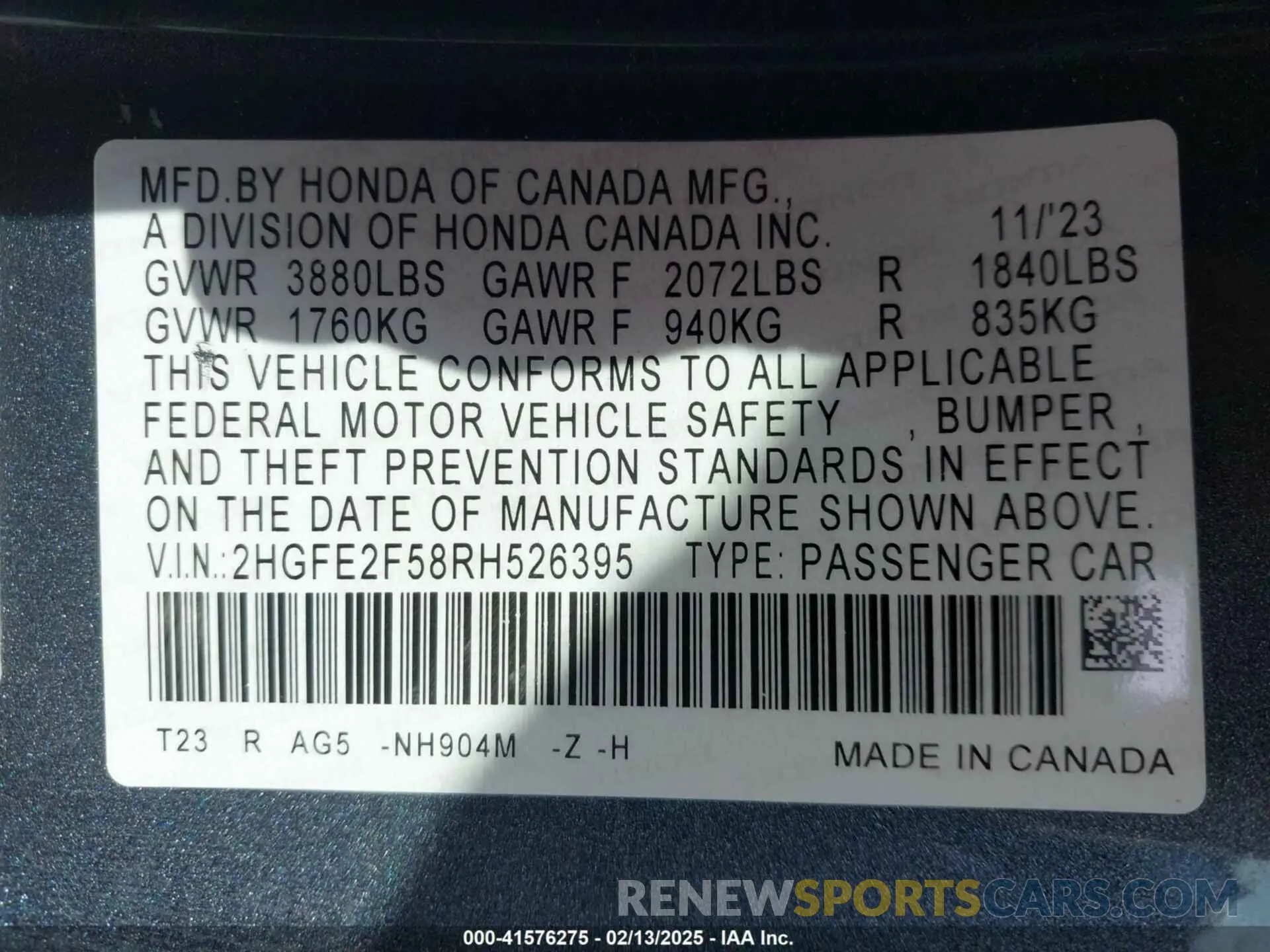 9 Photograph of a damaged car 2HGFE2F58RH526395 HONDA CIVIC 2024