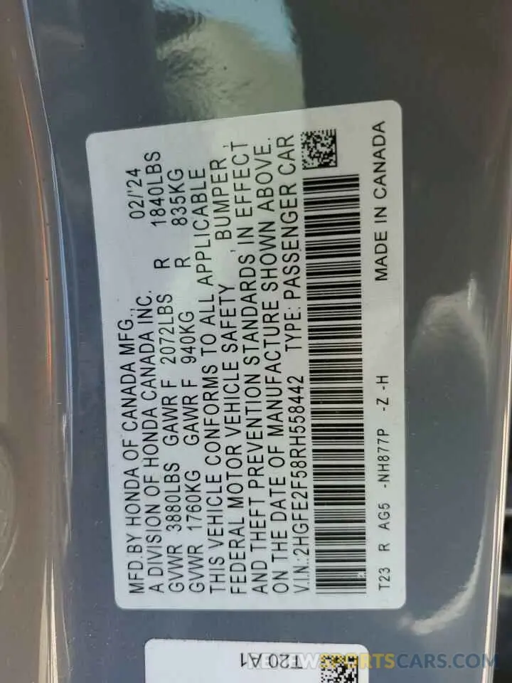 13 Фотография поврежденного автомобиля 2HGFE2F58RH558442 HONDA CIVIC 2024