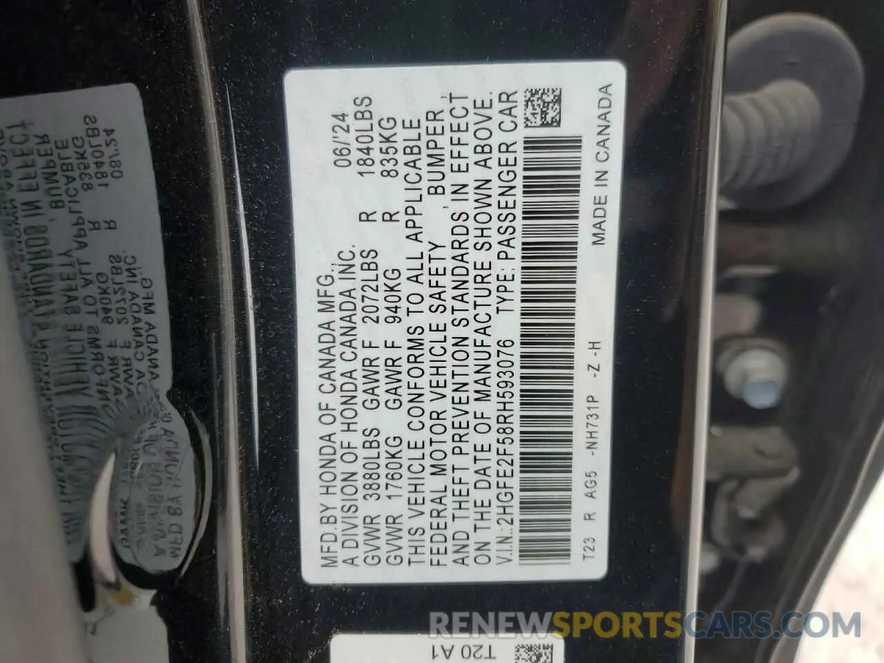14 Фотография поврежденного автомобиля 2HGFE2F58RH593076 HONDA CIVIC 2024