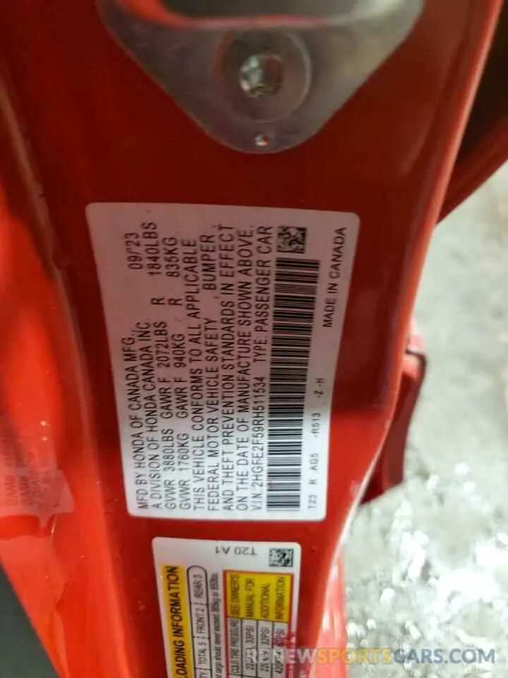 12 Фотография поврежденного автомобиля 2HGFE2F59RH511534 HONDA CIVIC 2024