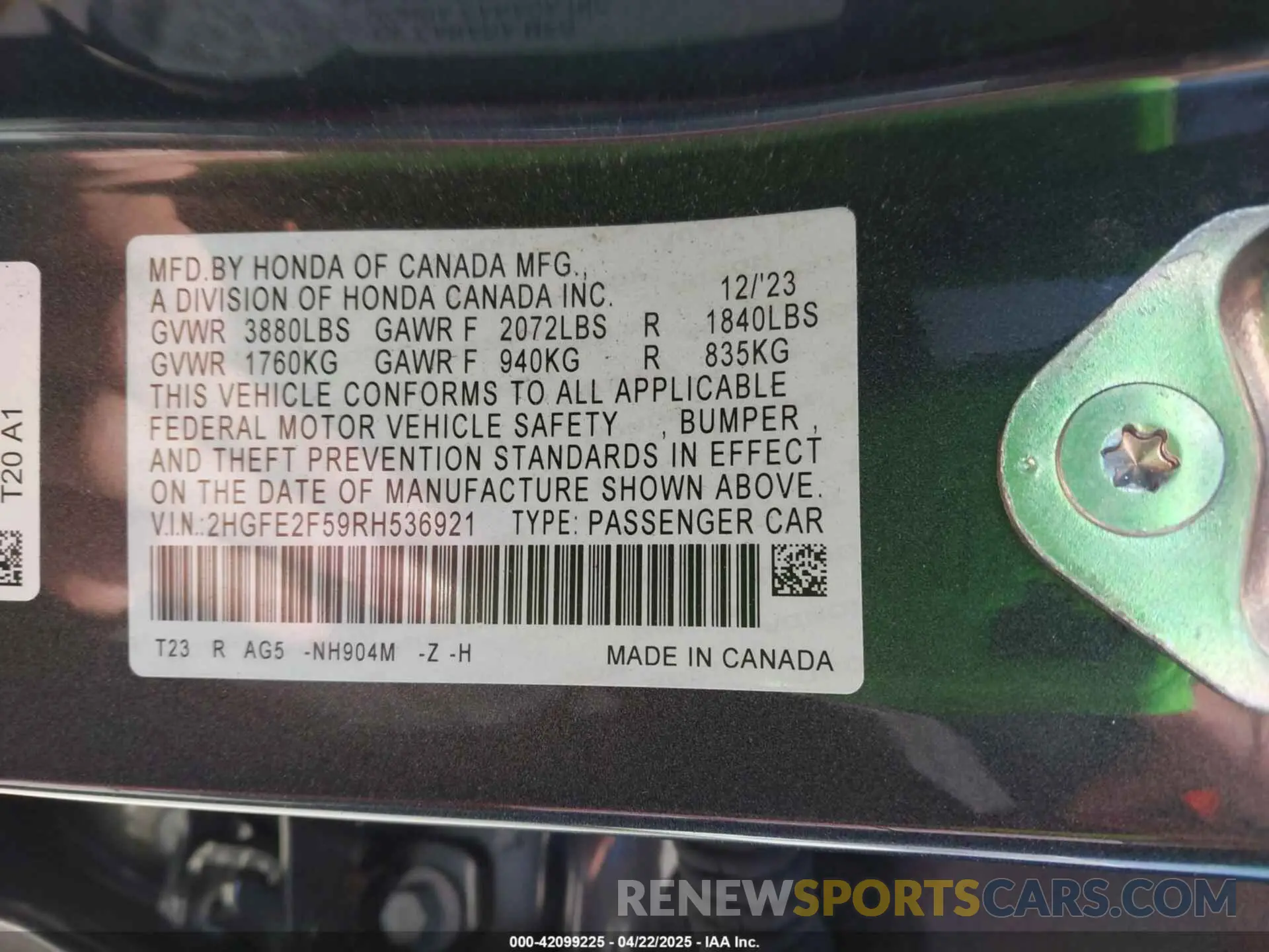9 Photograph of a damaged car 2HGFE2F59RH536921 HONDA CIVIC 2024