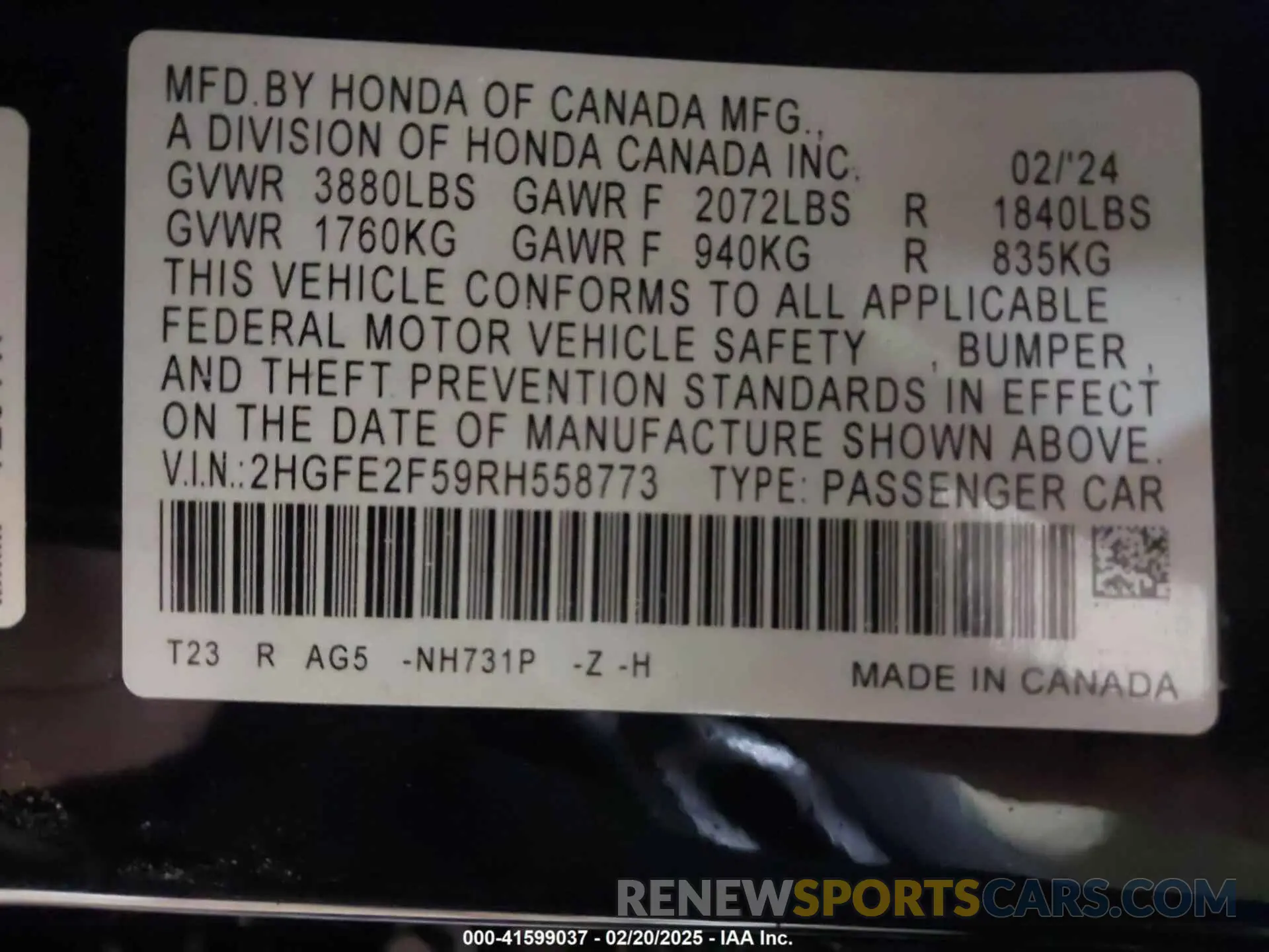 9 Фотография поврежденного автомобиля 2HGFE2F59RH558773 HONDA CIVIC 2024
