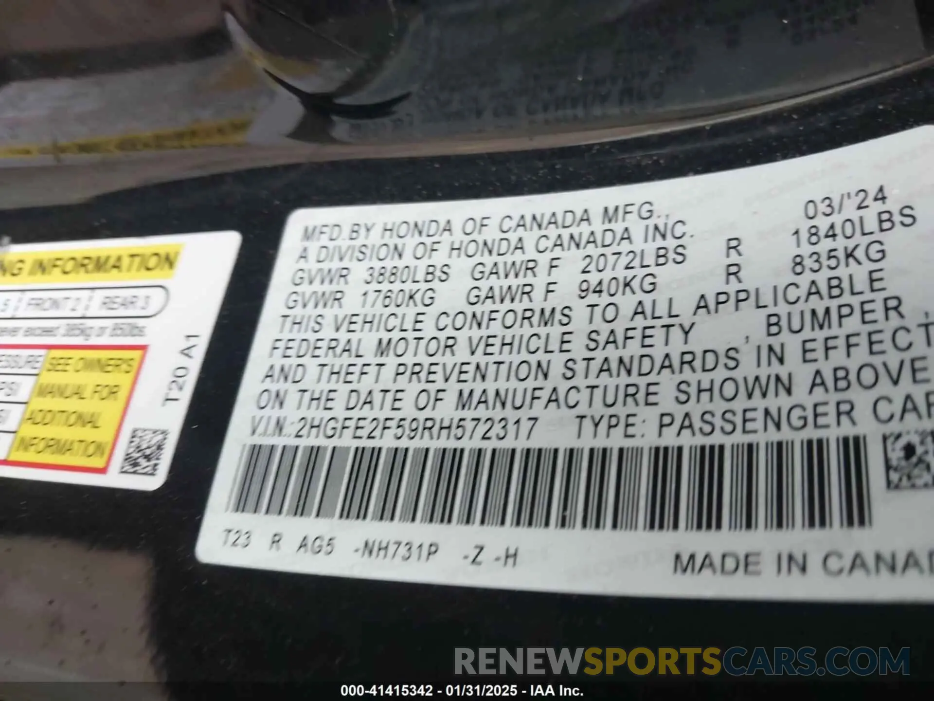9 Фотография поврежденного автомобиля 2HGFE2F59RH572317 HONDA CIVIC 2024
