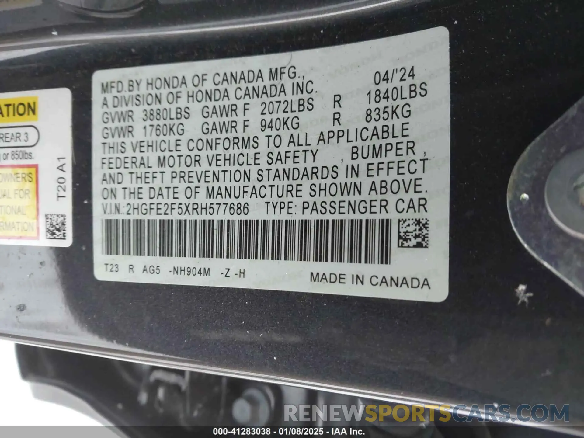9 Фотография поврежденного автомобиля 2HGFE2F5XRH577686 HONDA CIVIC 2024