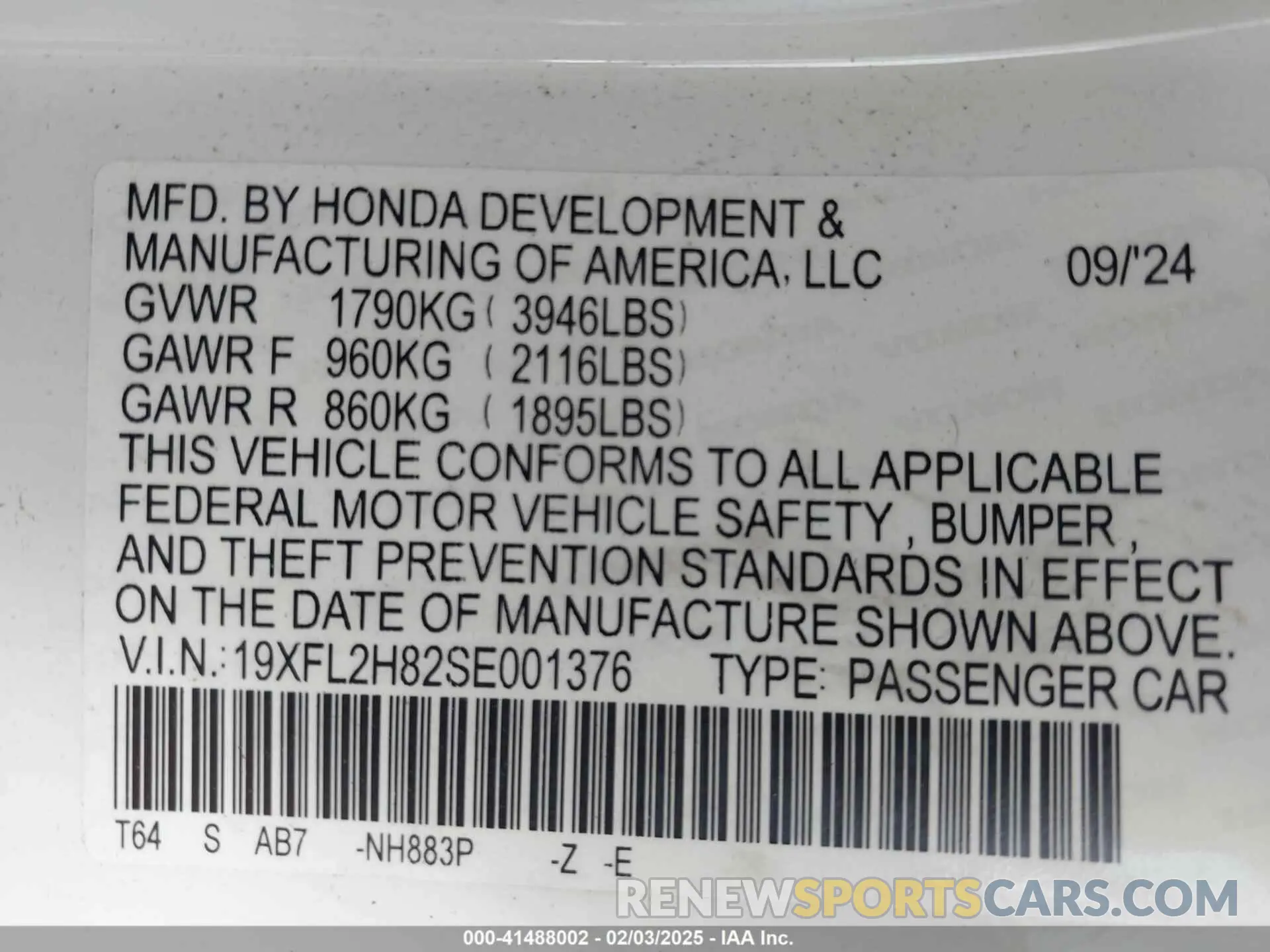 9 Photograph of a damaged car 19XFL2H82SE001376 HONDA CIVIC 2025