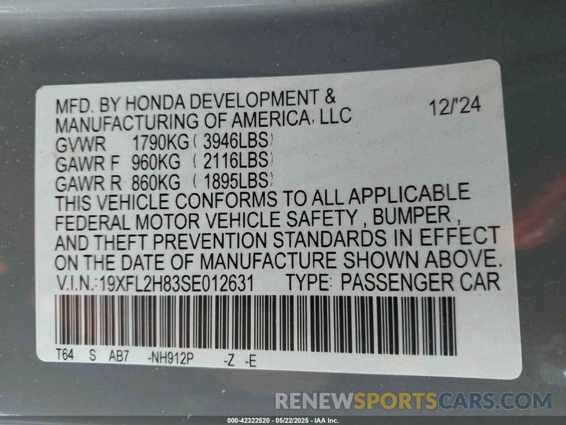 9 Photograph of a damaged car 19XFL2H83SE012631 HONDA CIVIC 2025