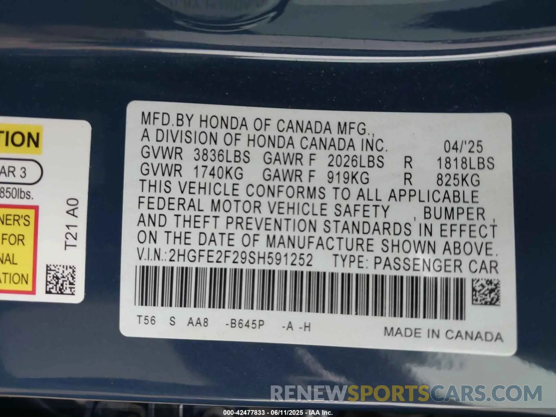 9 Photograph of a damaged car 2HGFE2F29SH591252 HONDA CIVIC 2025