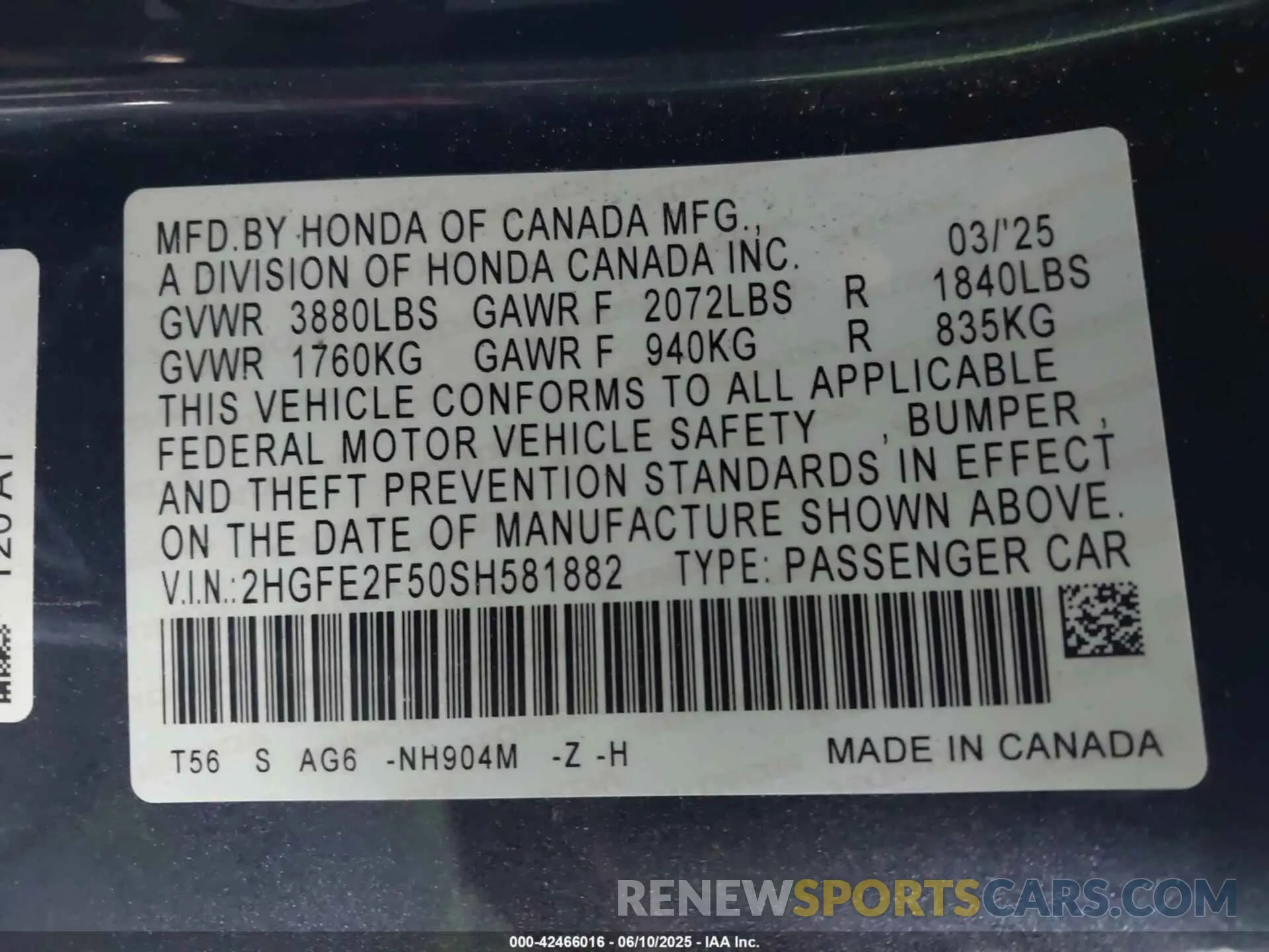 9 Фотография поврежденного автомобиля 2HGFE2F50SH581882 HONDA CIVIC 2025