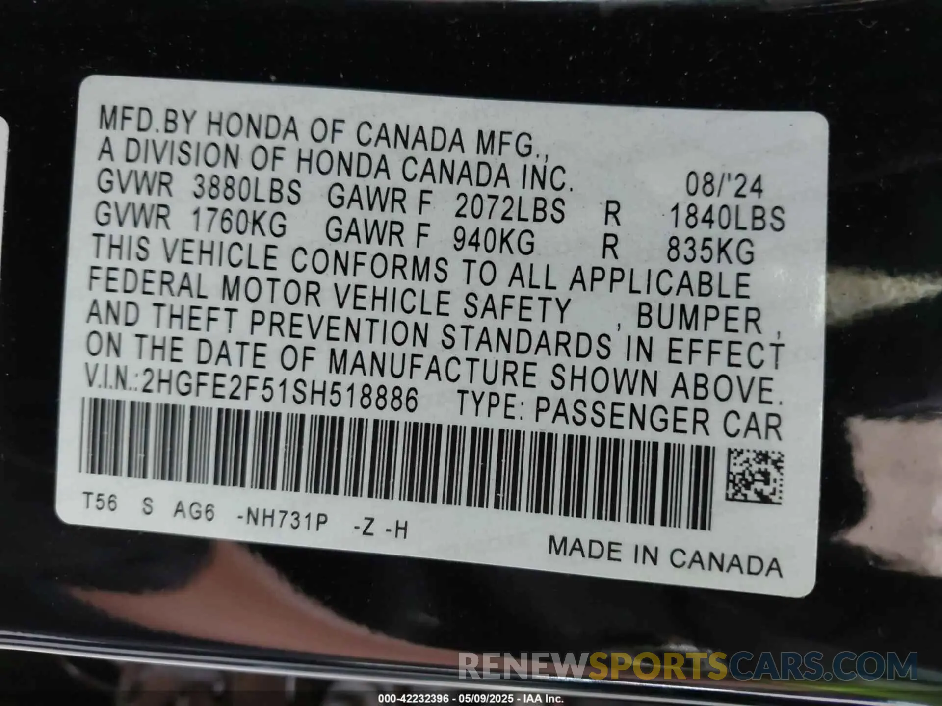 9 Photograph of a damaged car 2HGFE2F51SH518886 HONDA CIVIC 2025