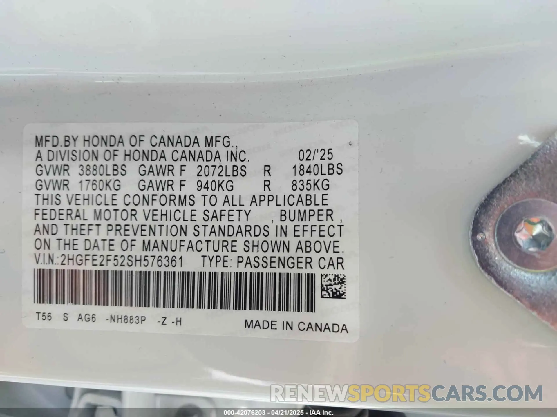 9 Фотография поврежденного автомобиля 2HGFE2F52SH576361 HONDA CIVIC 2025