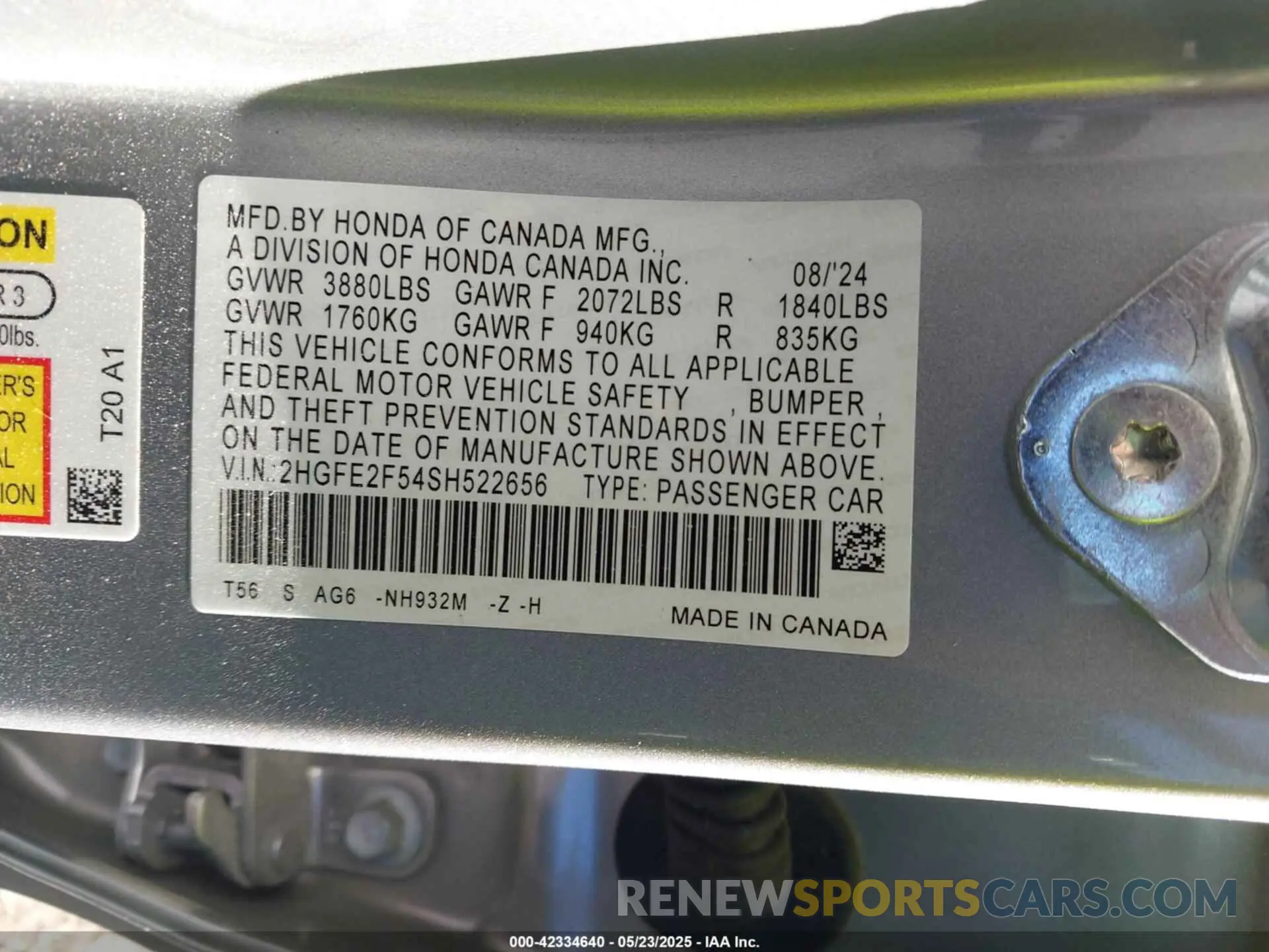 9 Photograph of a damaged car 2HGFE2F54SH522656 HONDA CIVIC 2025