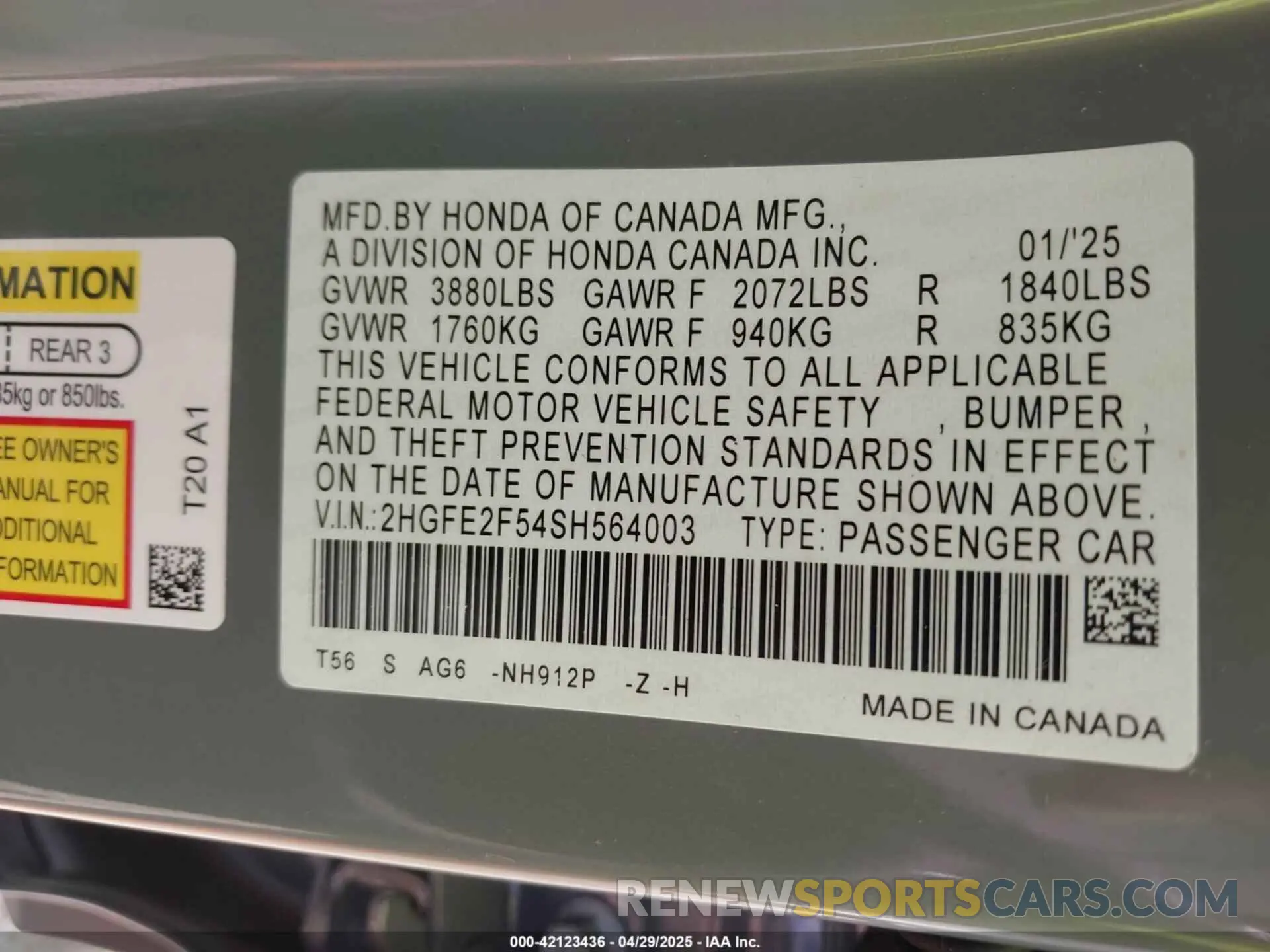 9 Фотография поврежденного автомобиля 2HGFE2F54SH564003 HONDA CIVIC 2025