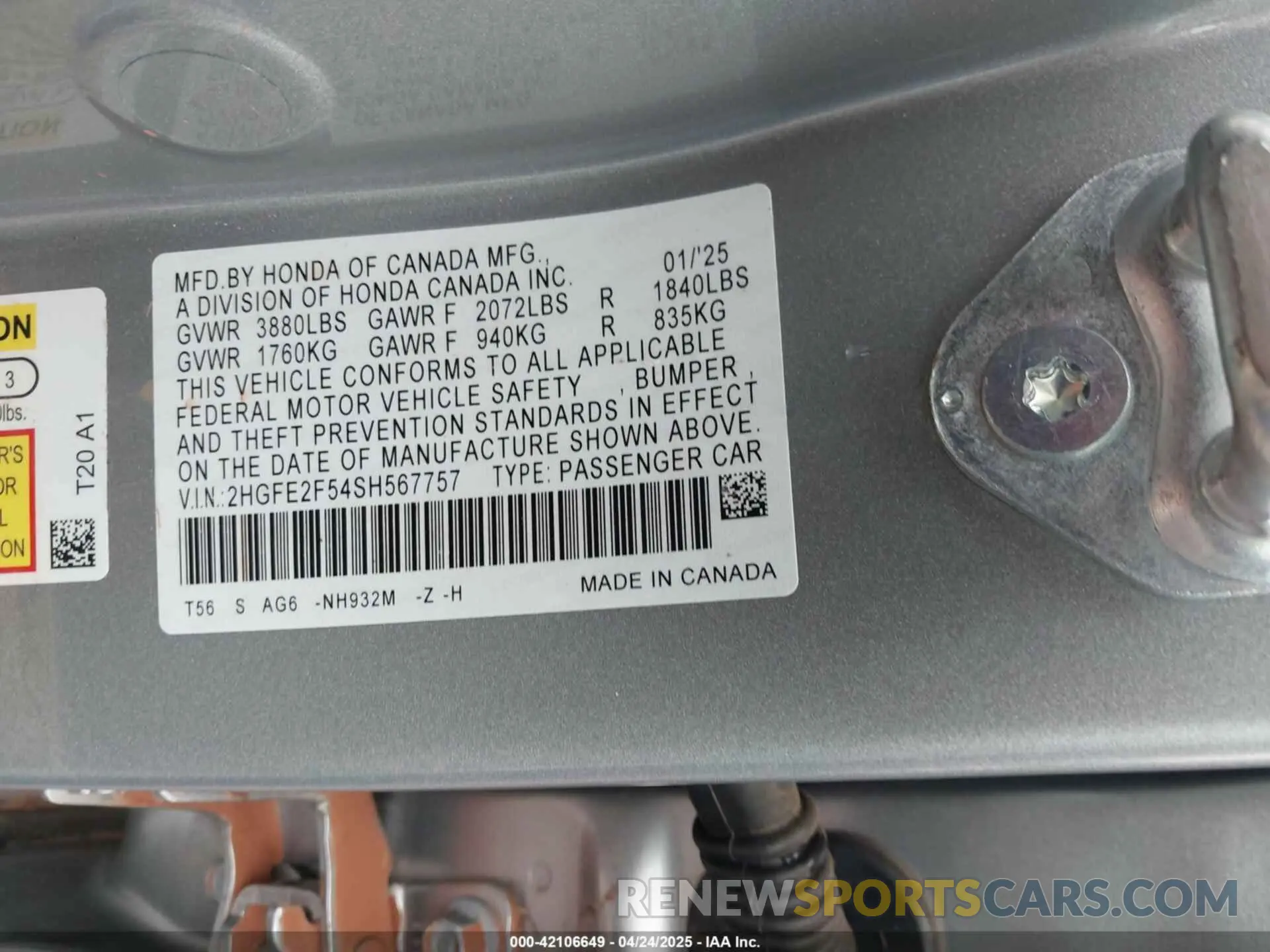 9 Photograph of a damaged car 2HGFE2F54SH567757 HONDA CIVIC 2025