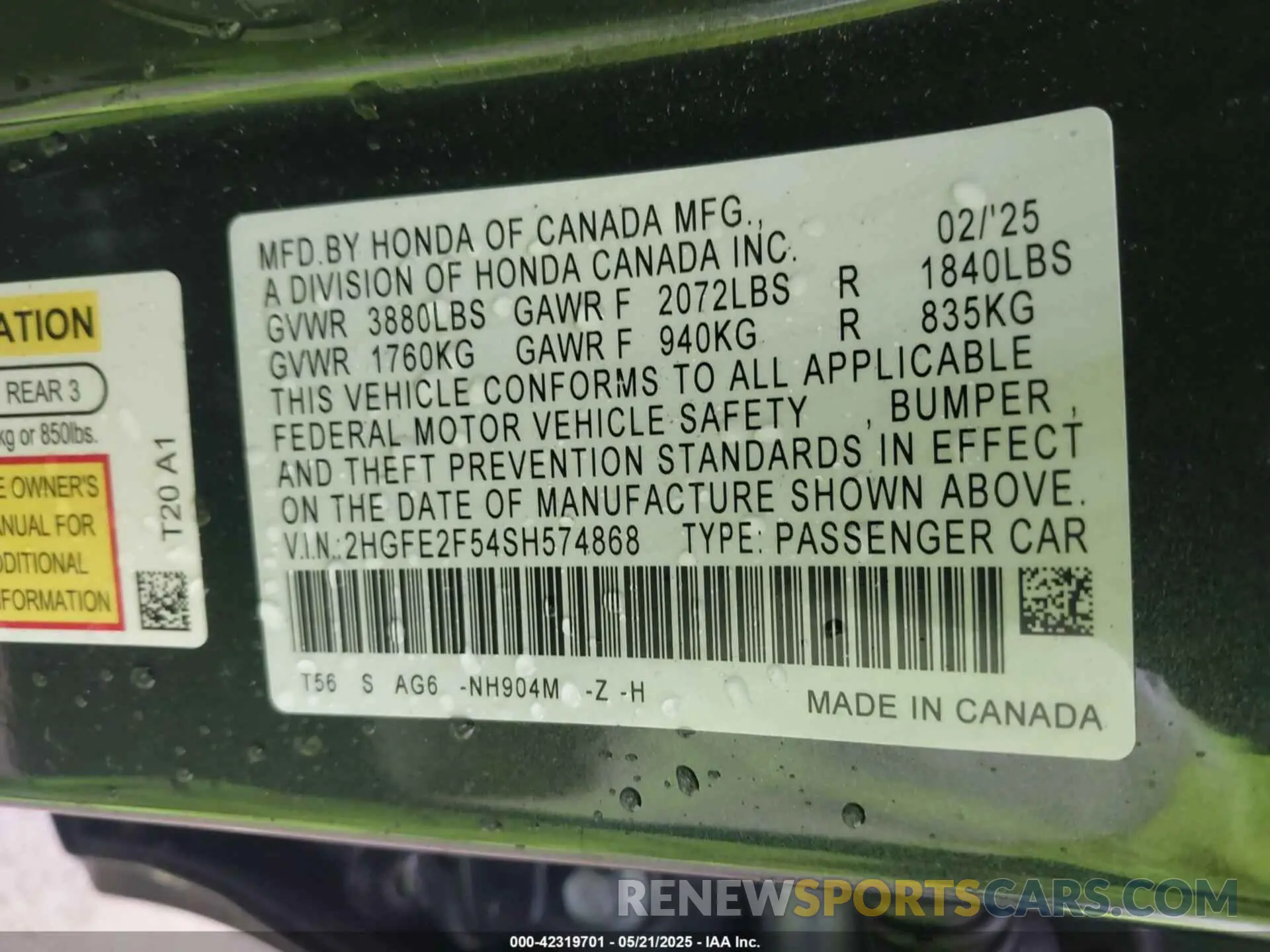 9 Photograph of a damaged car 2HGFE2F54SH574868 HONDA CIVIC 2025