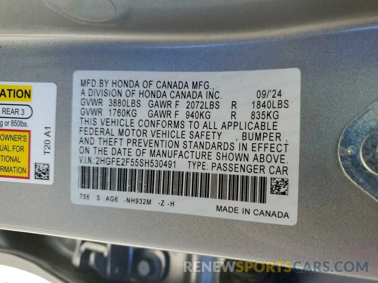 13 Photograph of a damaged car 2HGFE2F55SH530491 HONDA CIVIC 2025