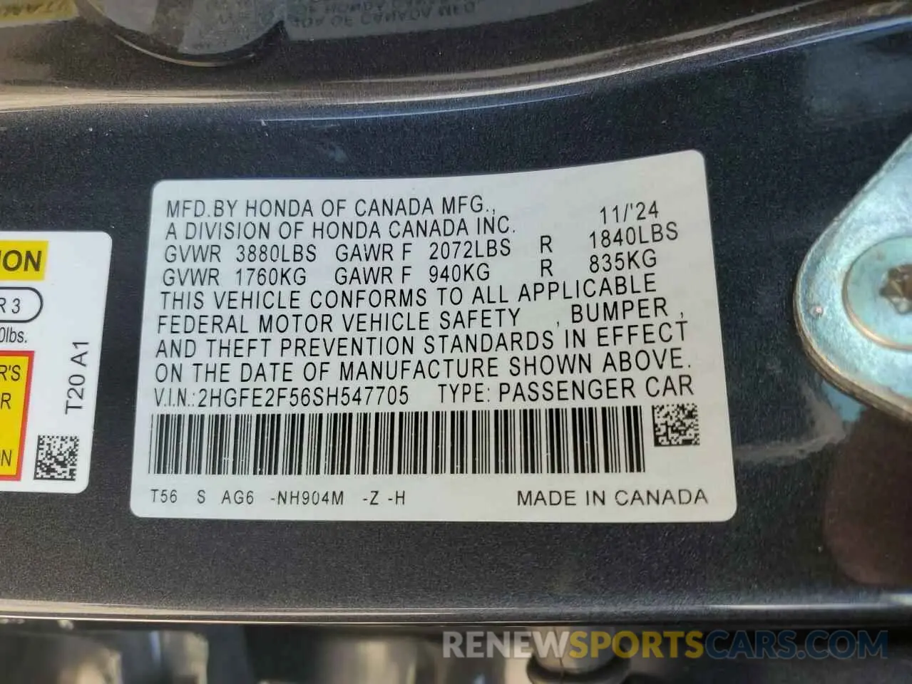 12 Фотография поврежденного автомобиля 2HGFE2F56SH547705 HONDA CIVIC 2025