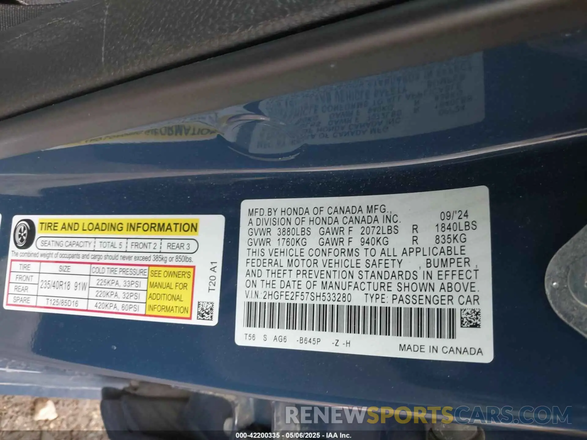 9 Photograph of a damaged car 2HGFE2F57SH533280 HONDA CIVIC 2025