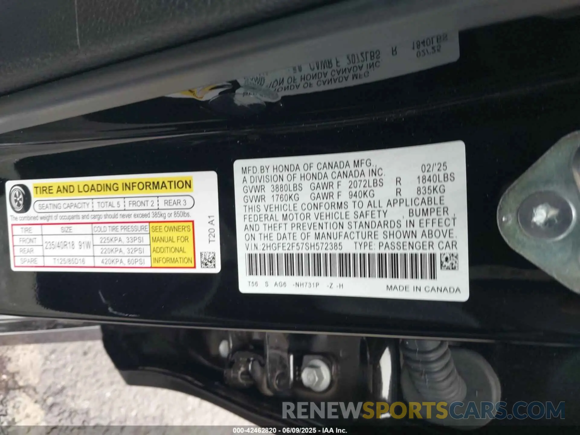 9 Photograph of a damaged car 2HGFE2F57SH572385 HONDA CIVIC 2025