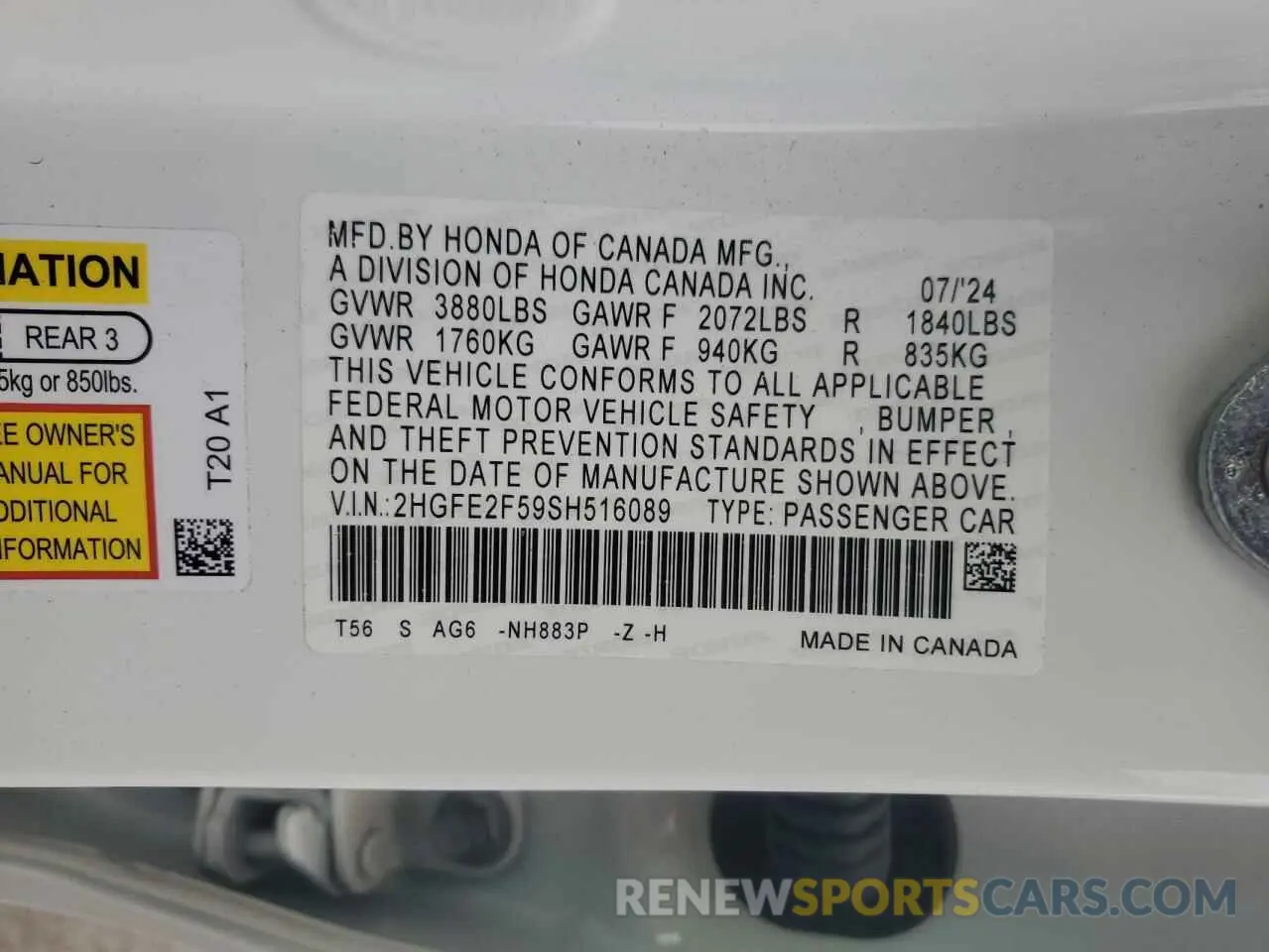 12 Фотография поврежденного автомобиля 2HGFE2F59SH516089 HONDA CIVIC 2025
