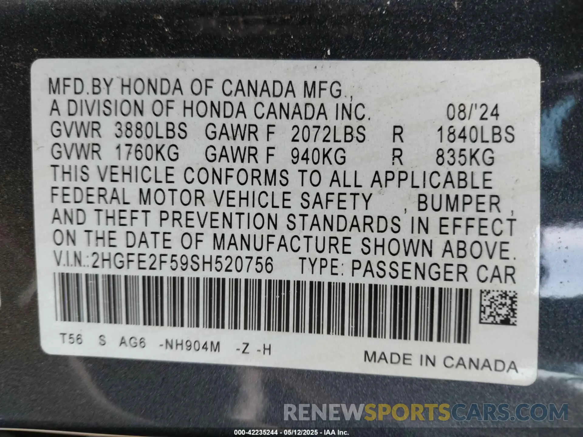 9 Photograph of a damaged car 2HGFE2F59SH520756 HONDA CIVIC 2025
