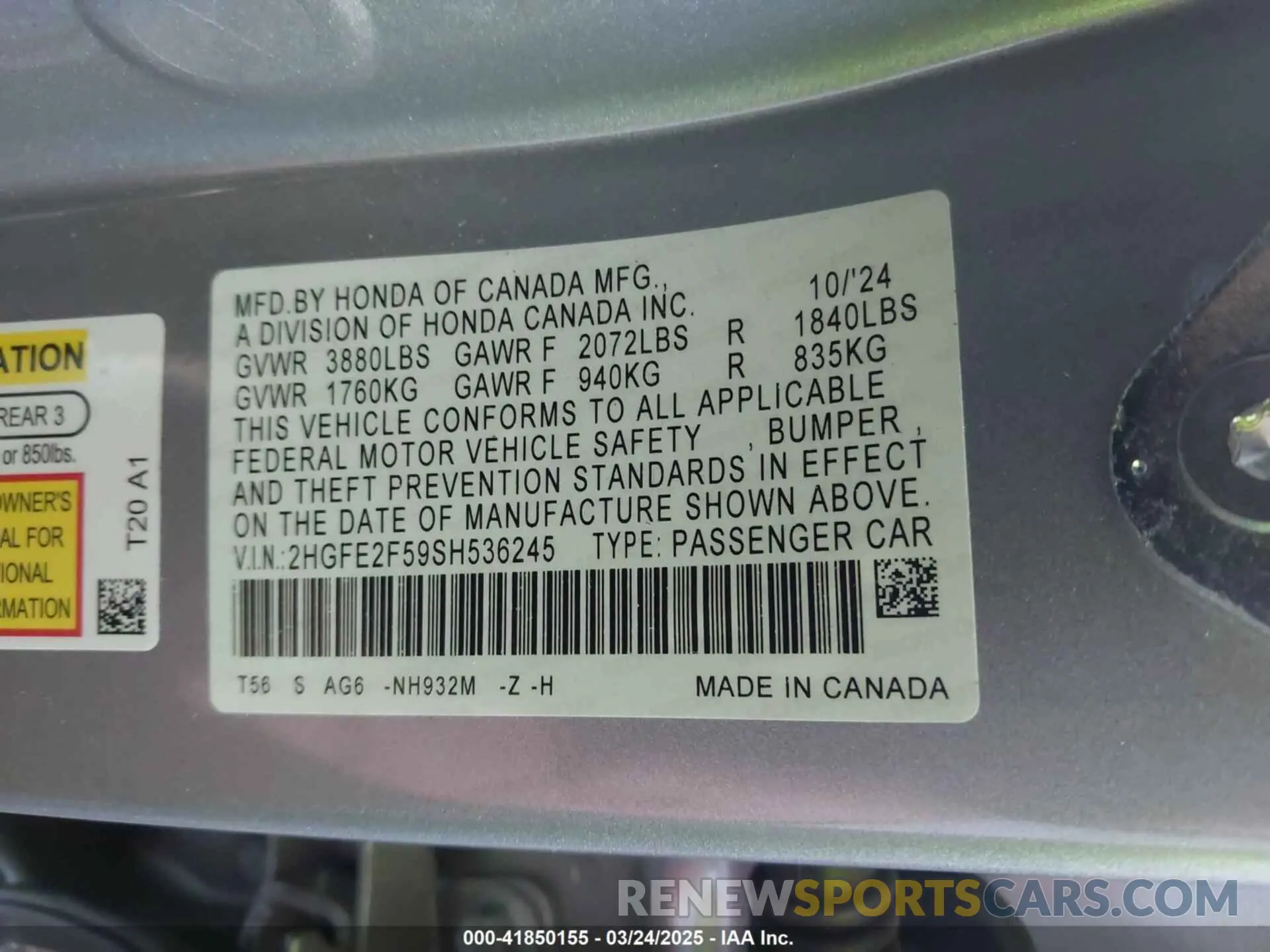 9 Фотография поврежденного автомобиля 2HGFE2F59SH536245 HONDA CIVIC 2025
