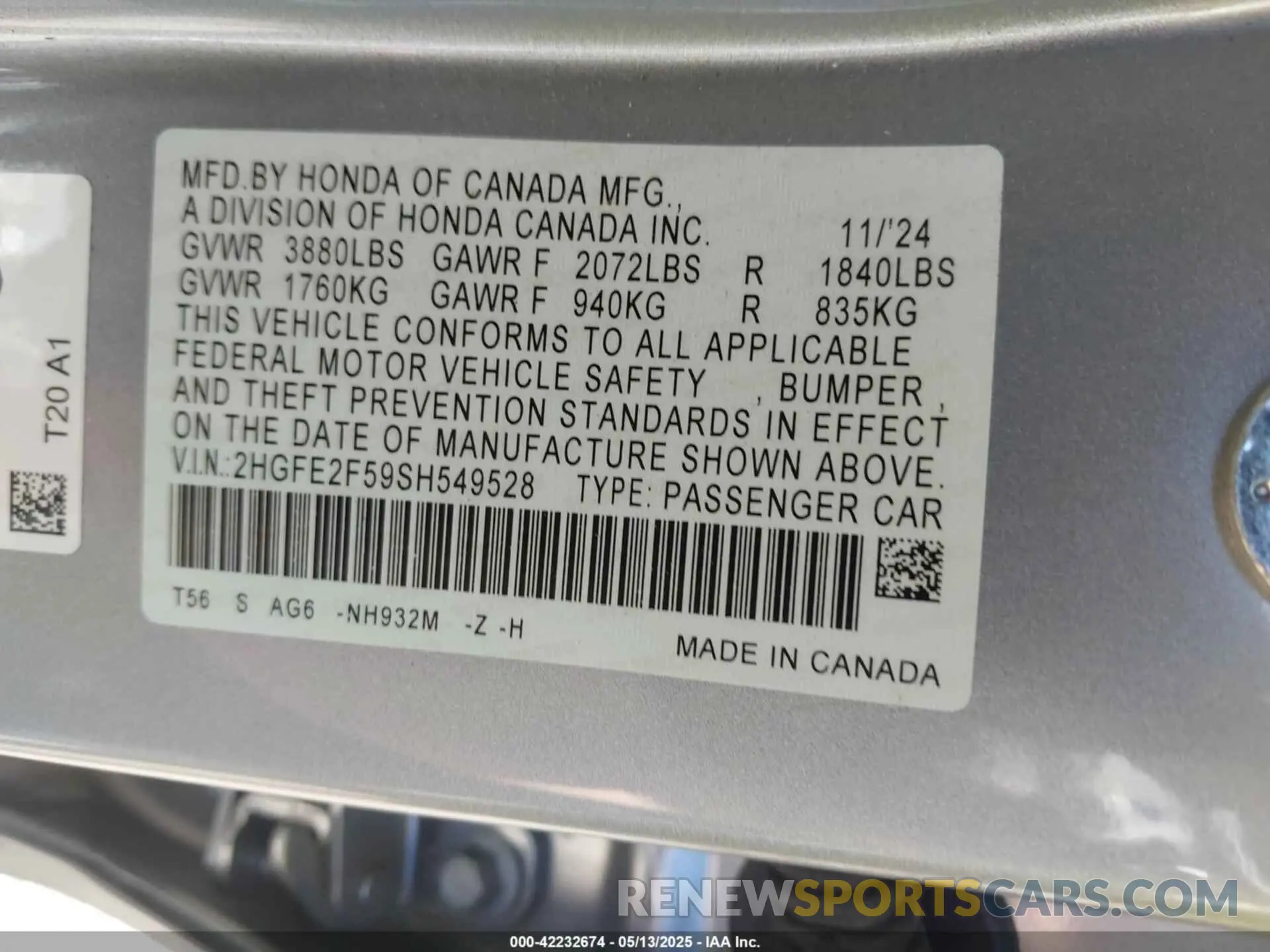 9 Photograph of a damaged car 2HGFE2F59SH549528 HONDA CIVIC 2025