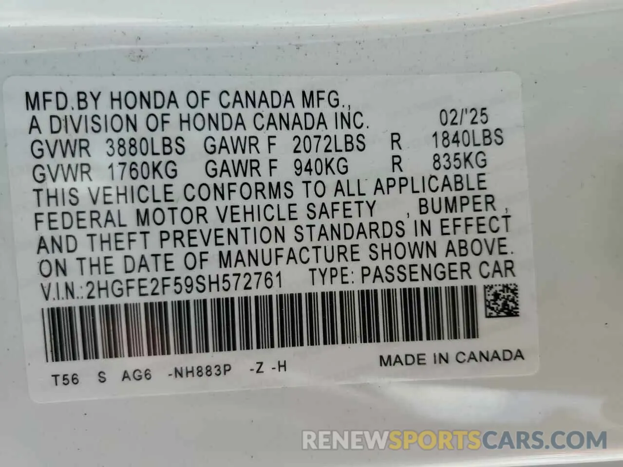 12 Photograph of a damaged car 2HGFE2F59SH572761 HONDA CIVIC 2025