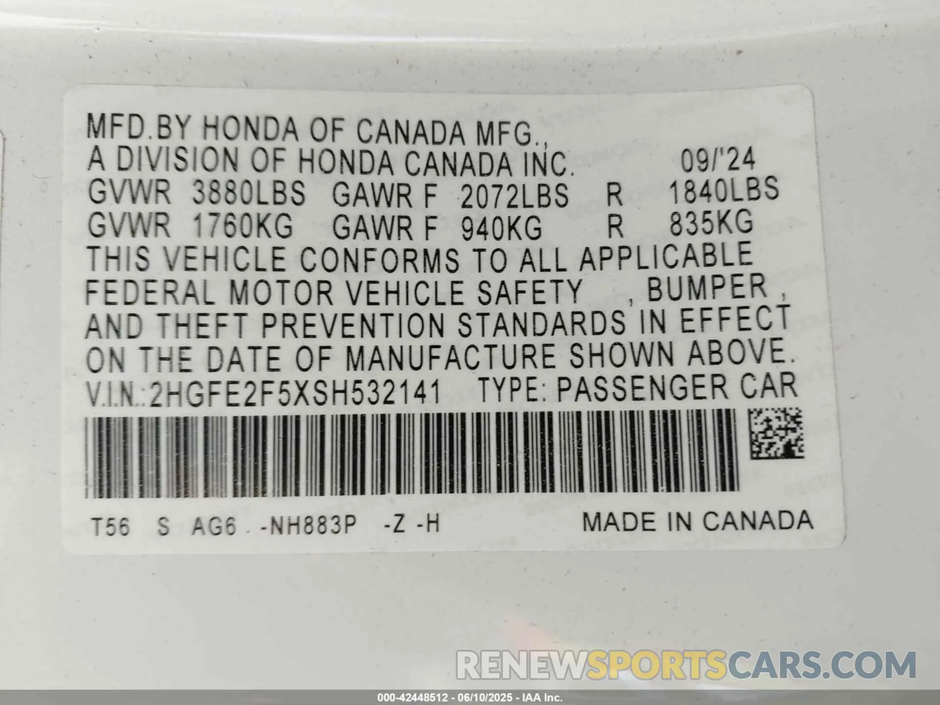 9 Photograph of a damaged car 2HGFE2F5XSH532141 HONDA CIVIC 2025