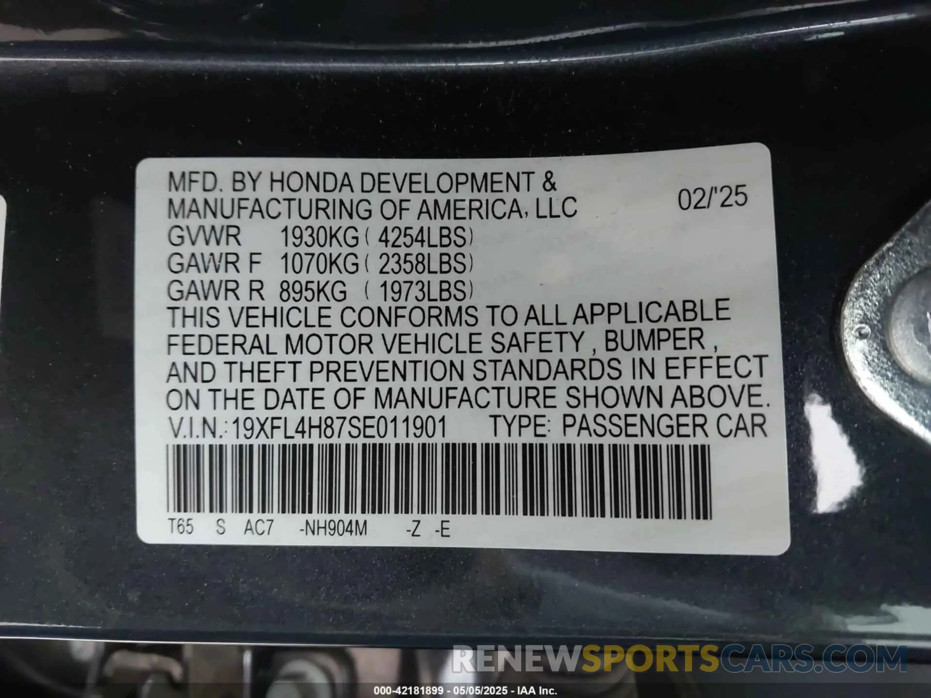 9 Photograph of a damaged car 19XFL4H87SE011901 HONDA CIVIC  HYBRID 2025