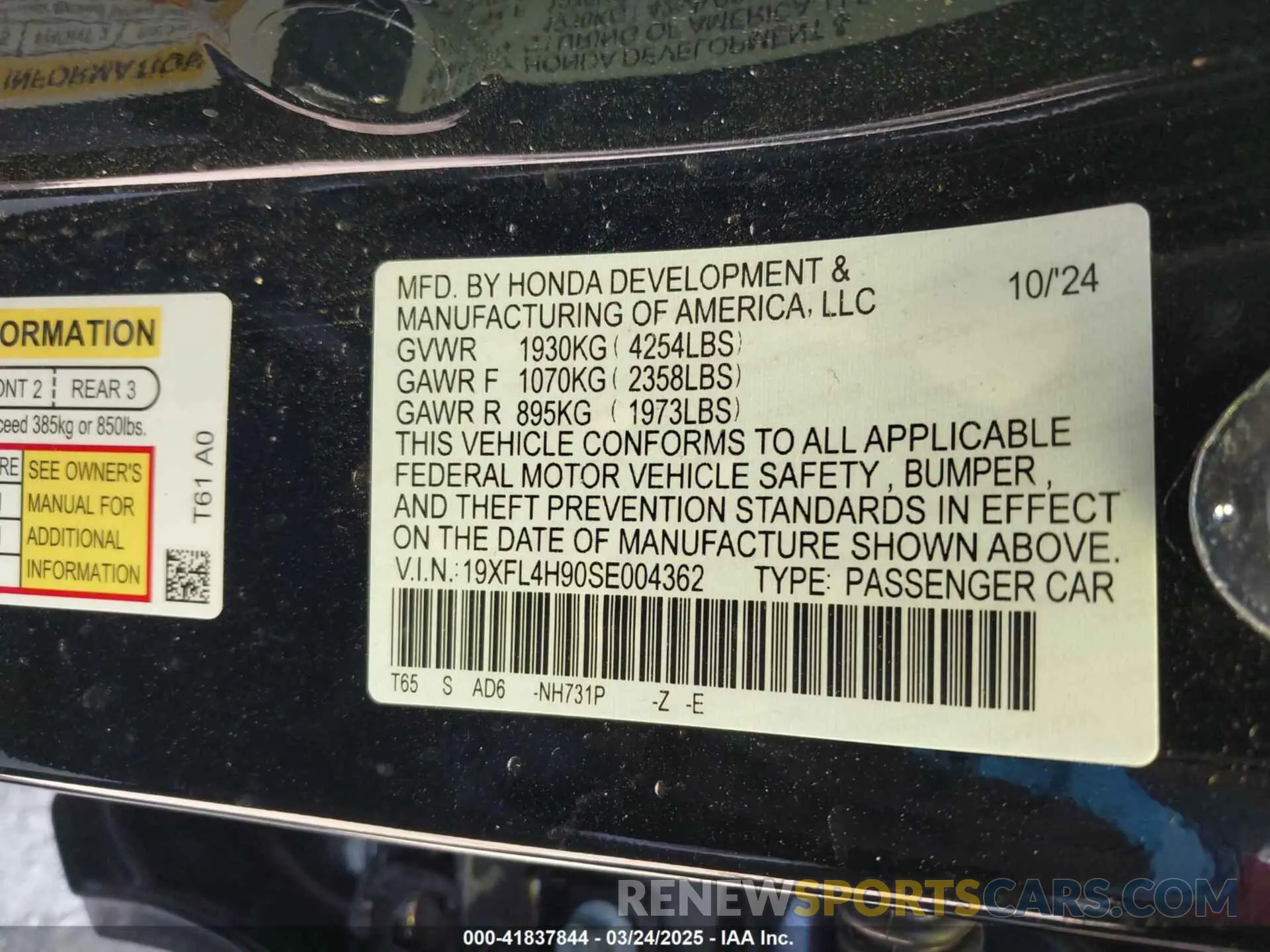 9 Photograph of a damaged car 19XFL4H90SE004362 HONDA CIVIC  HYBRID 2025