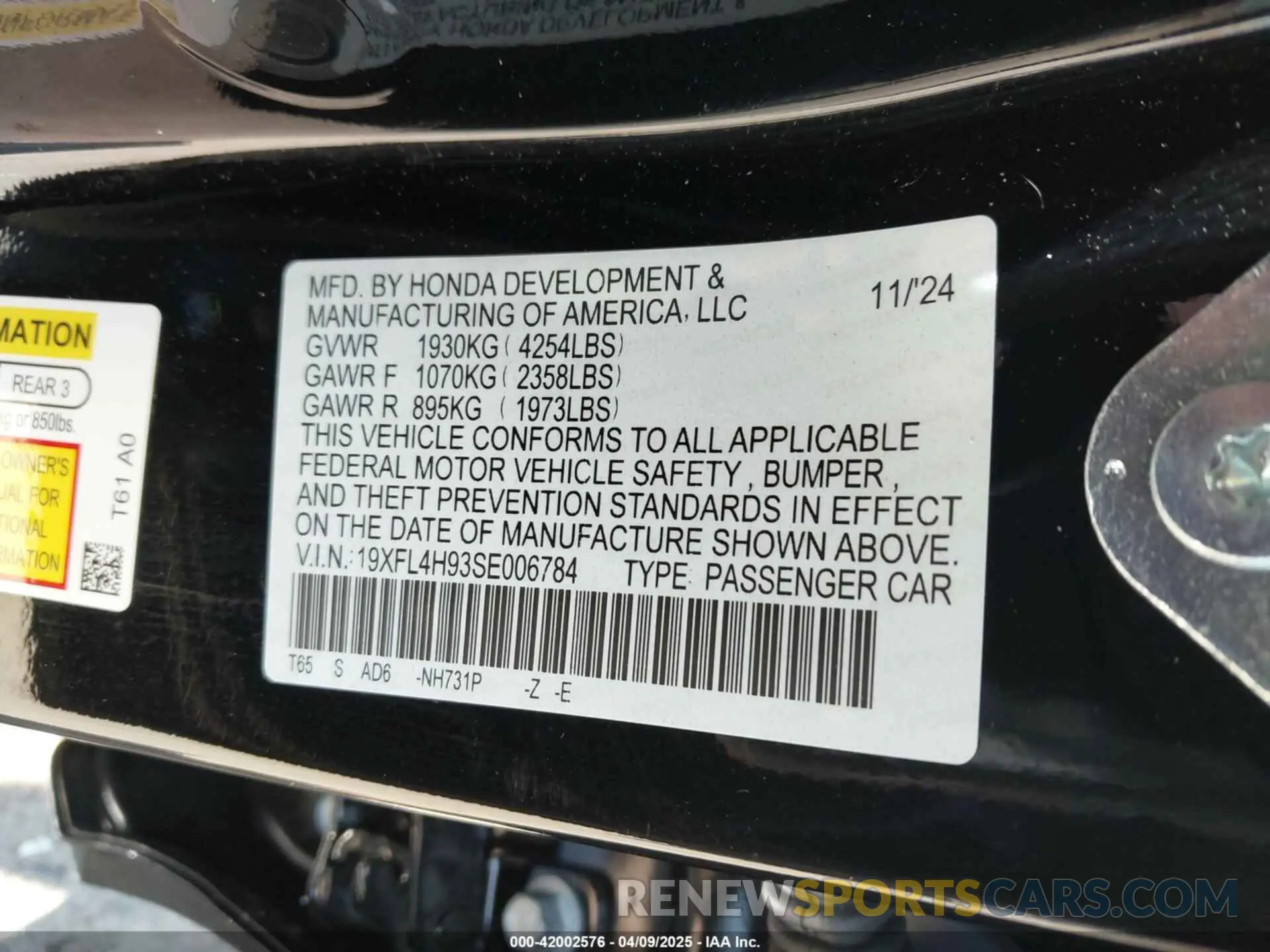 9 Фотография поврежденного автомобиля 19XFL4H93SE006784 HONDA CIVIC  HYBRID 2025