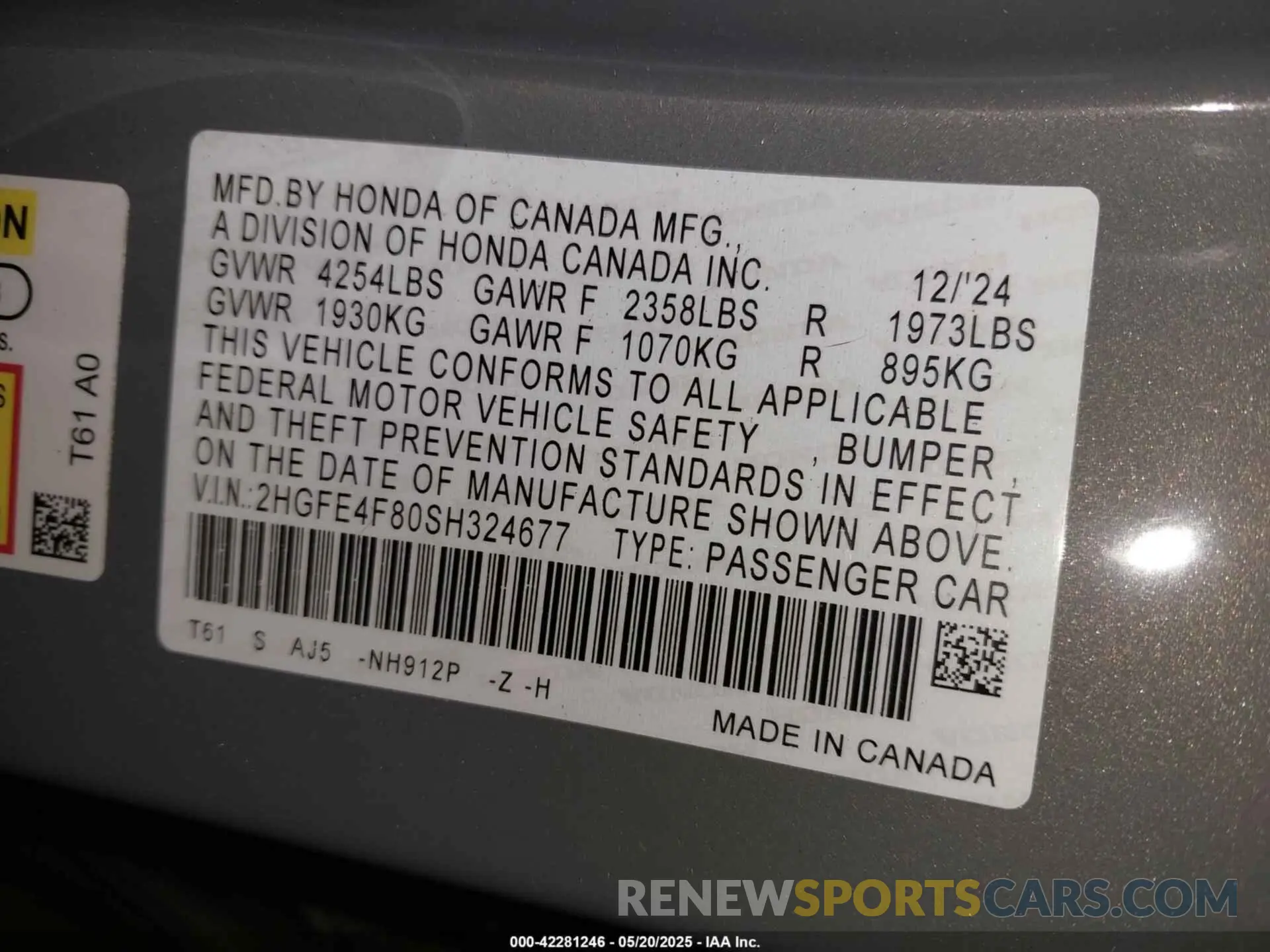 9 Photograph of a damaged car 2HGFE4F80SH324677 HONDA CIVIC HYBRID 2025