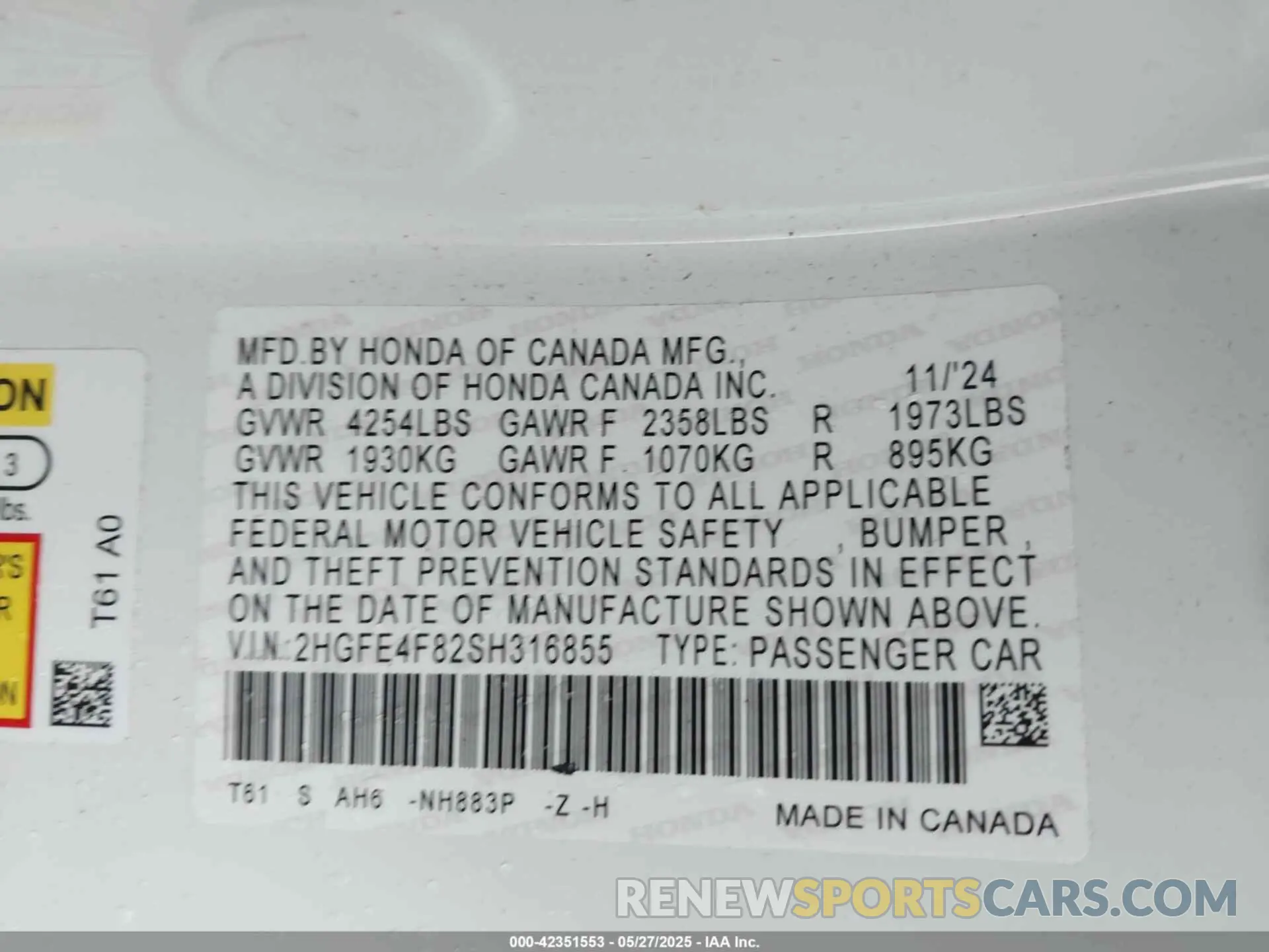 9 Фотография поврежденного автомобиля 2HGFE4F82SH316855 HONDA CIVIC HYBRID 2025
