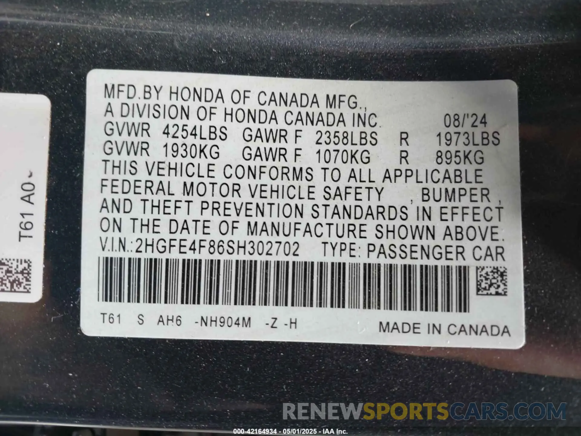 9 Photograph of a damaged car 2HGFE4F86SH302702 HONDA CIVIC  HYBRID 2025