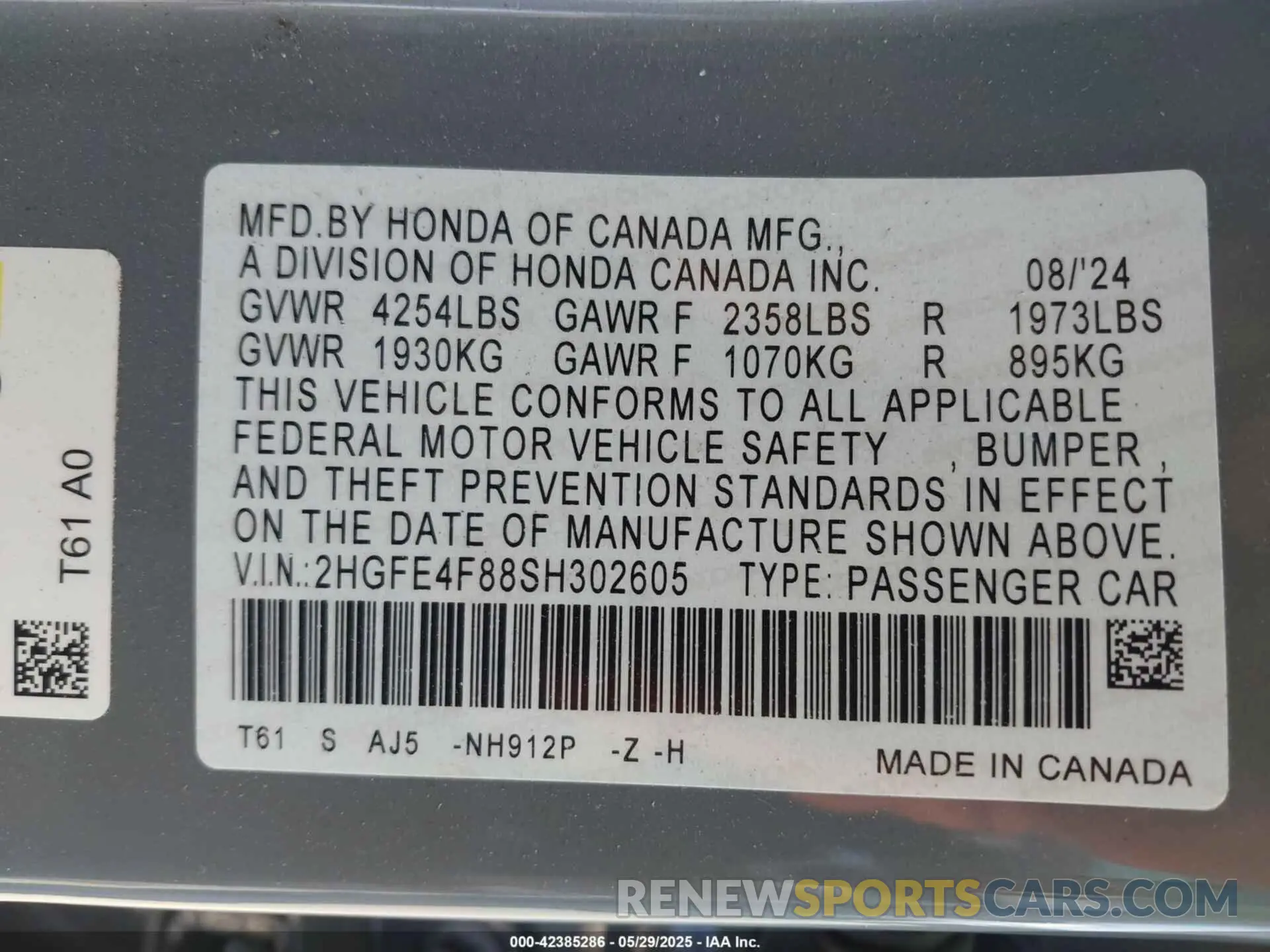 9 Фотография поврежденного автомобиля 2HGFE4F88SH302605 HONDA CIVIC HYBRID 2025